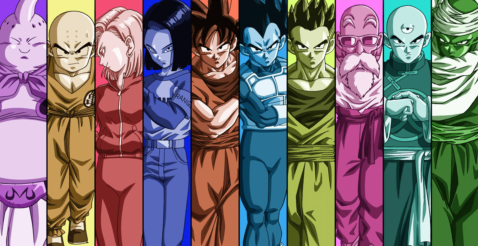Dragon Ball-karakterer i fargerike drakter super broly, super saiyan anime-karakterer.