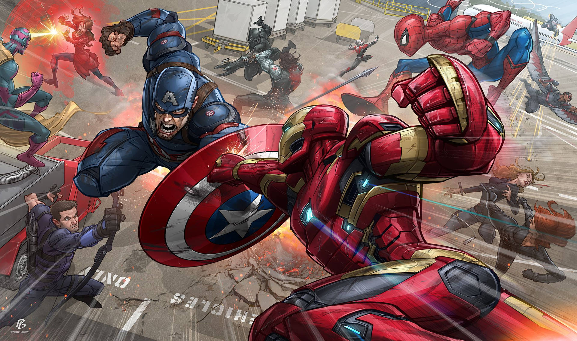 Marvel-superhelter Captain America og Iron Man som kjemper.
