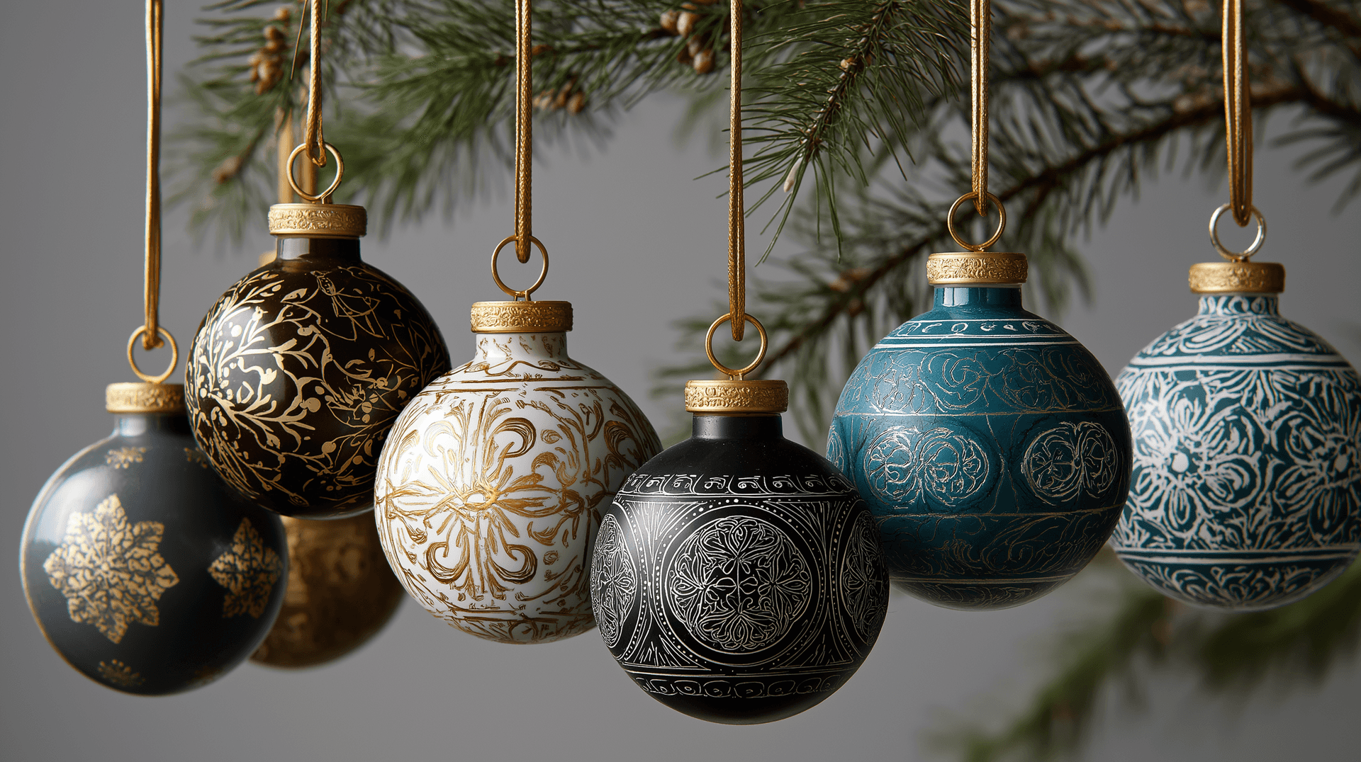 Samling av ornamenterte julekuler Bakgrunner