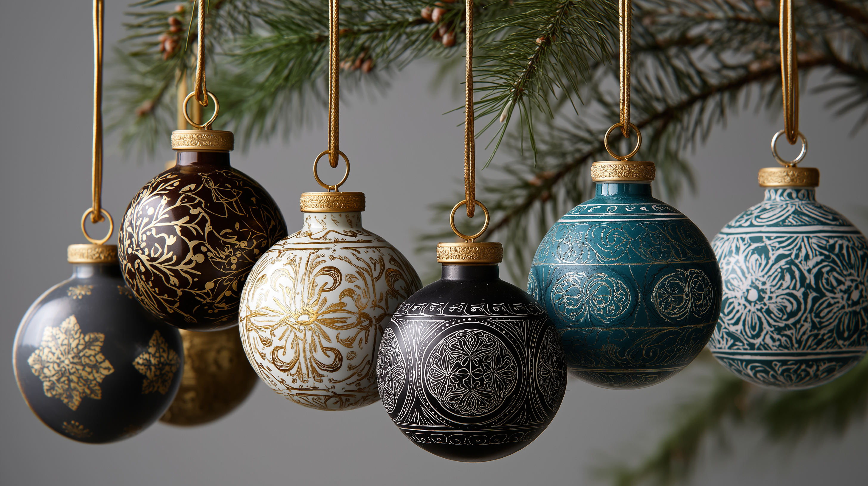 Samling av ornamenterte julekuler Bakgrunner