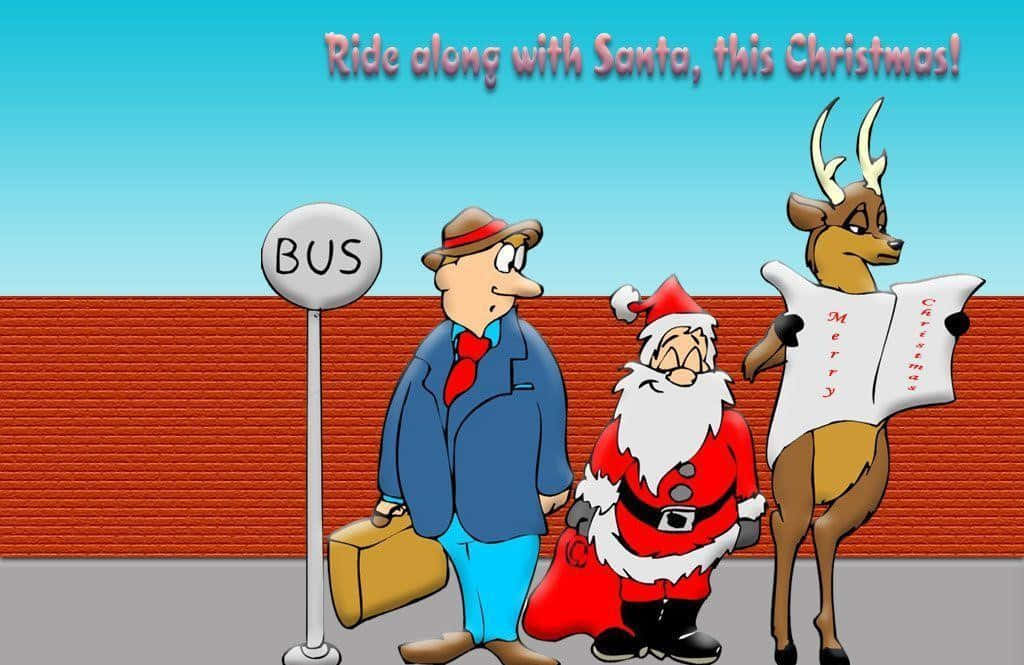 Santas lekne tur gjennom den snødekte skogen Bakgrunner