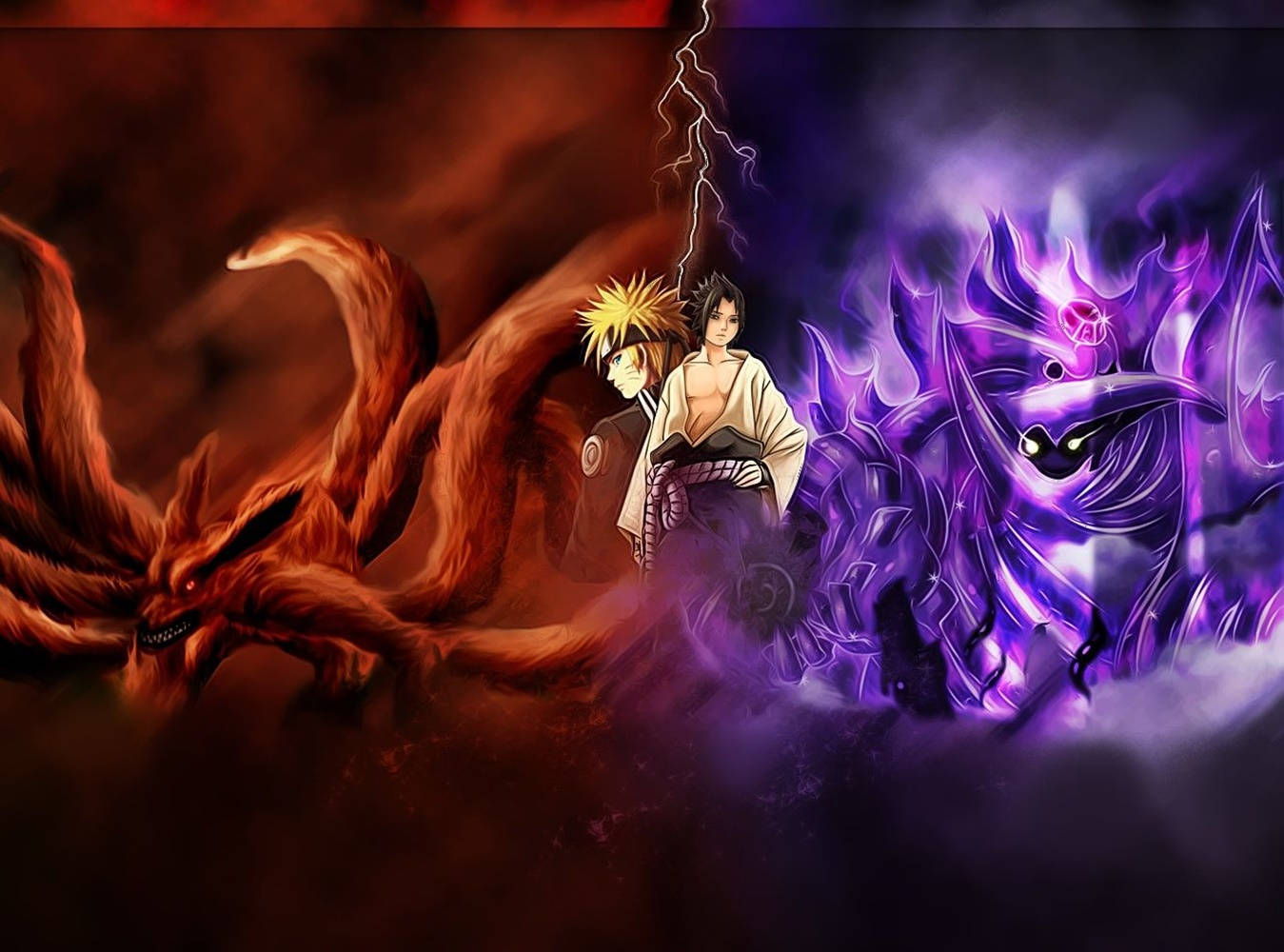Sasuke og Anime Naruto Ni-halede Beist Bakgrunner