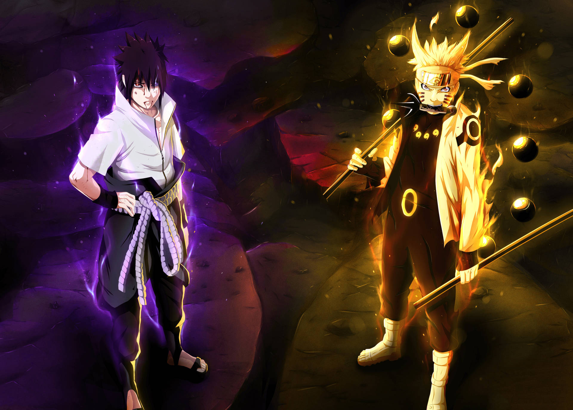 Sasuke og Naruto 4K aura bakgrunnsbilde