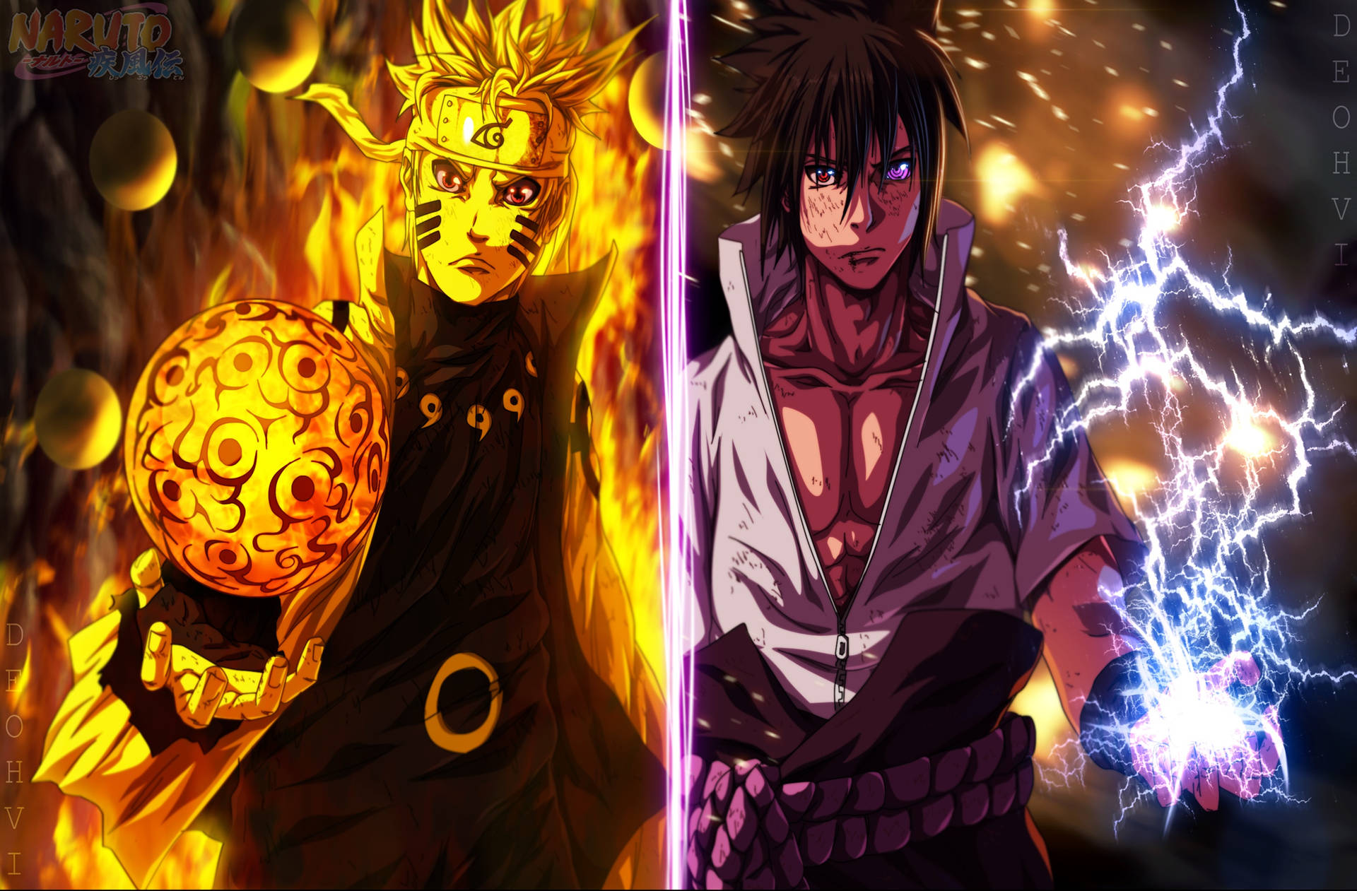Sasuke og Naruto Teknikker bakgrunnsbilde.