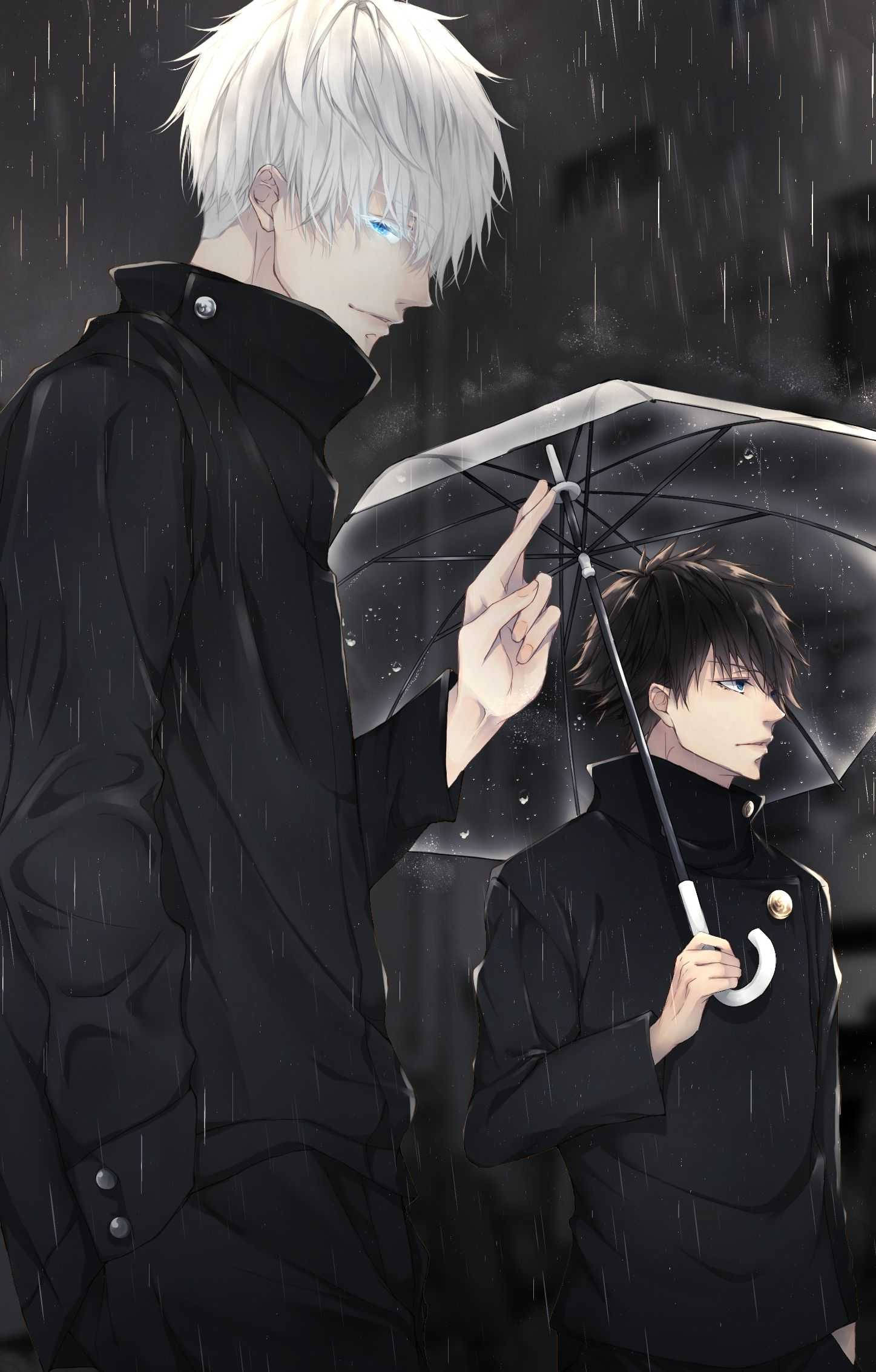 Satoru og Megumi Jujutsu Kaisen telefon mørkt regnvær Bakgrunner
