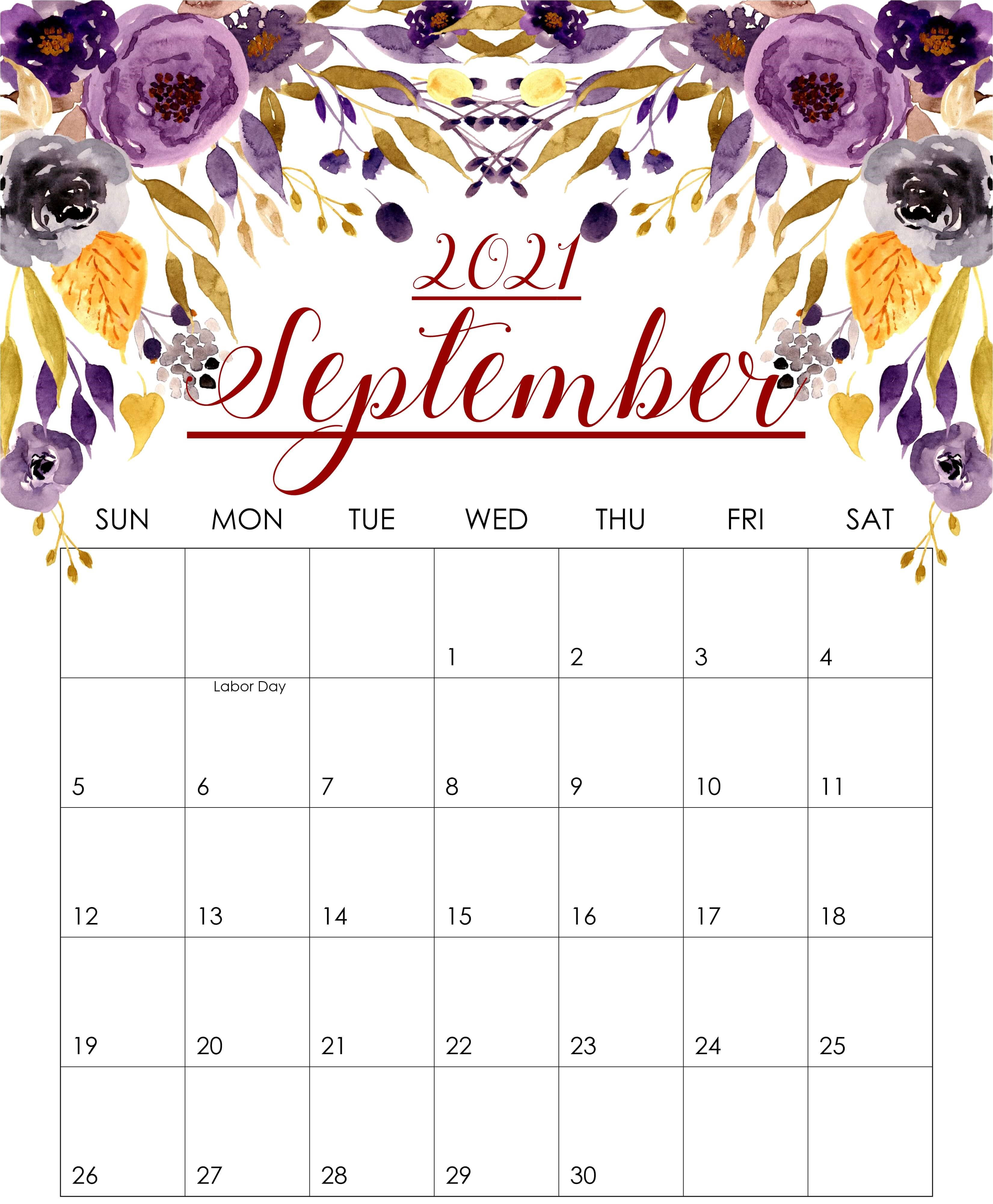 September 2021 Lilla blomster kalender Bakgrunner