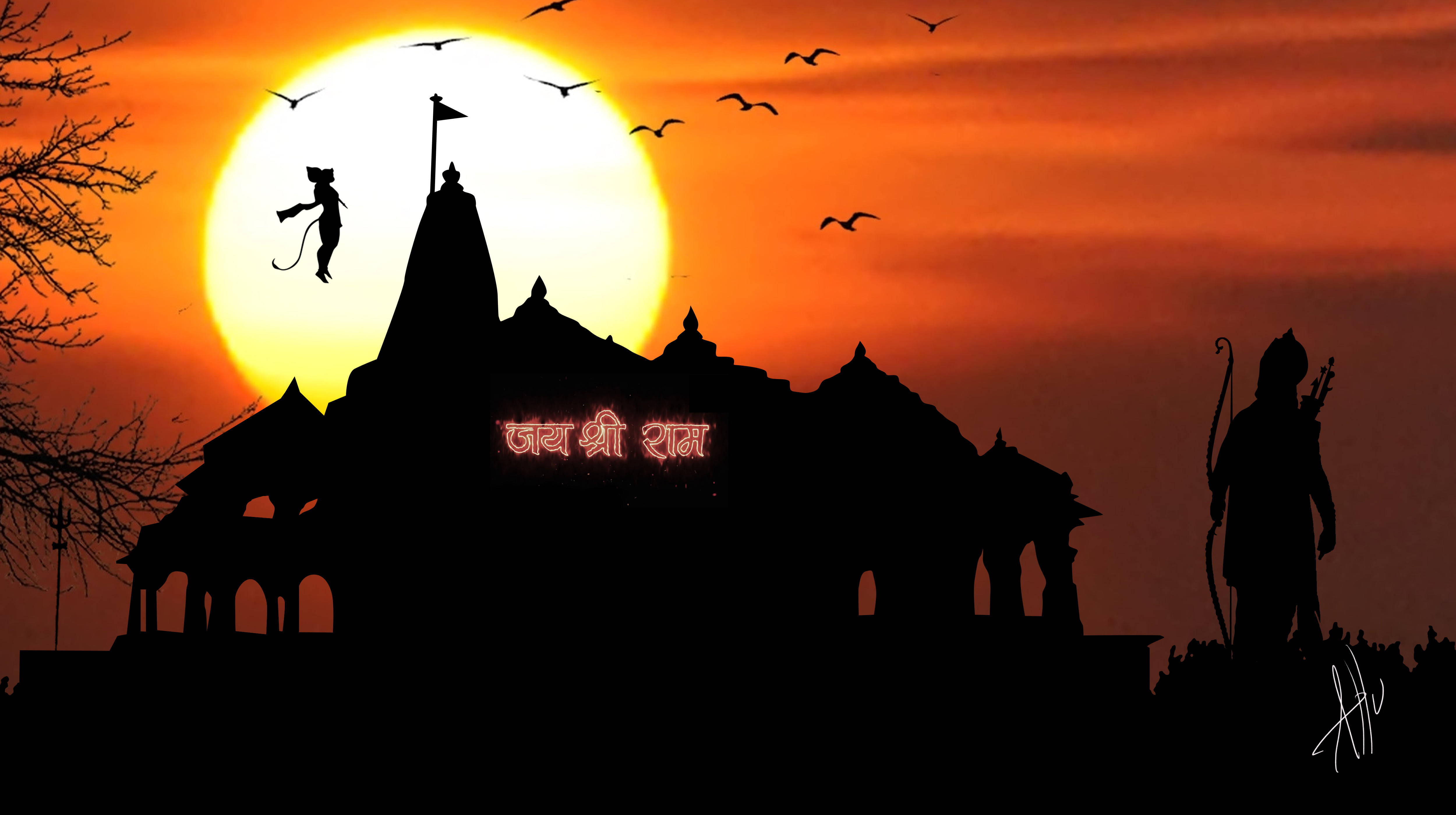 Shree Ram Tempel solnedgang Bakgrunner