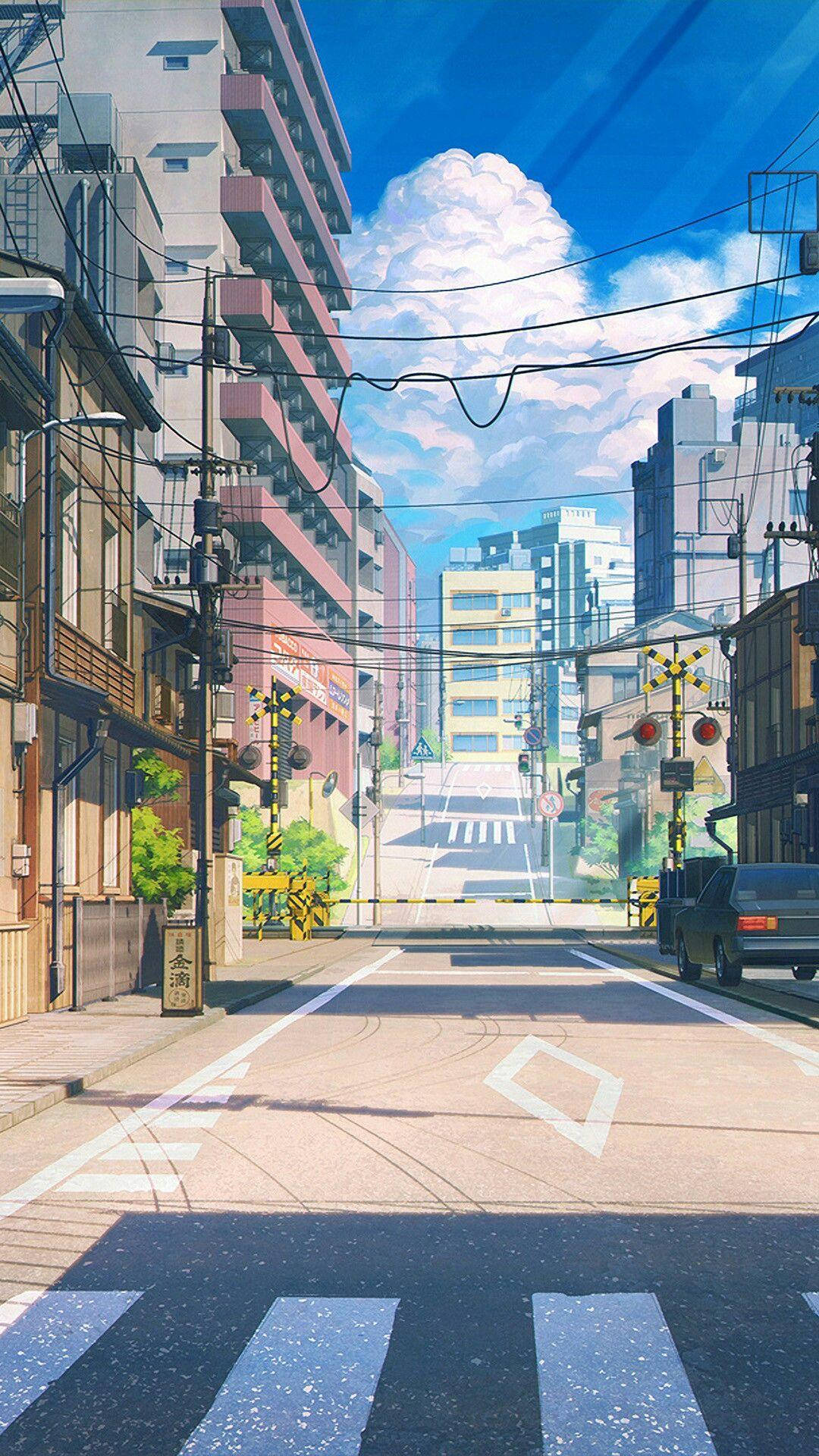 Sjarmerende japansk animeby Bakgrunner