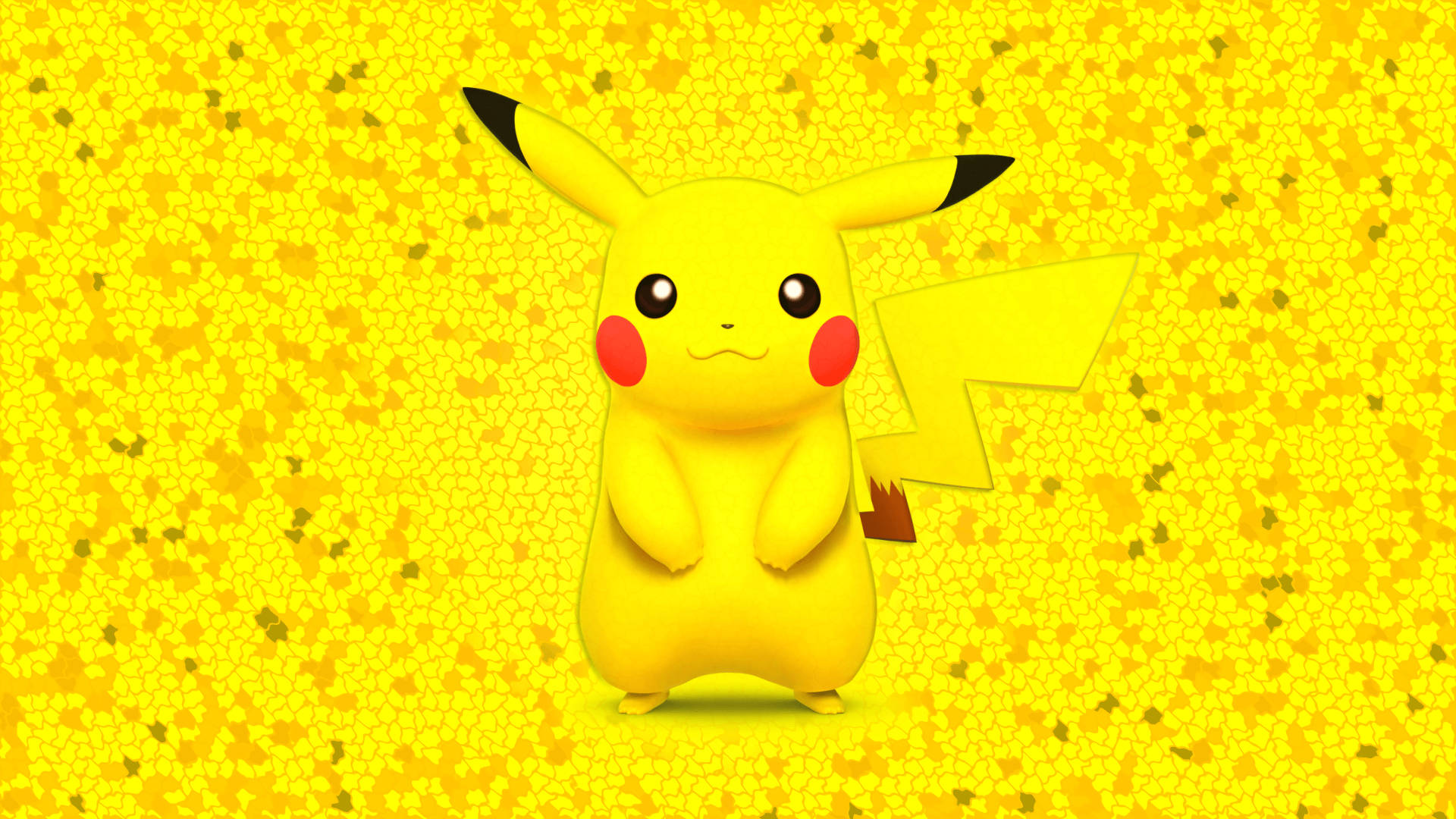 Bakgrunnsbilde av Pikachu mot en bakgrunn av gule collageflak.