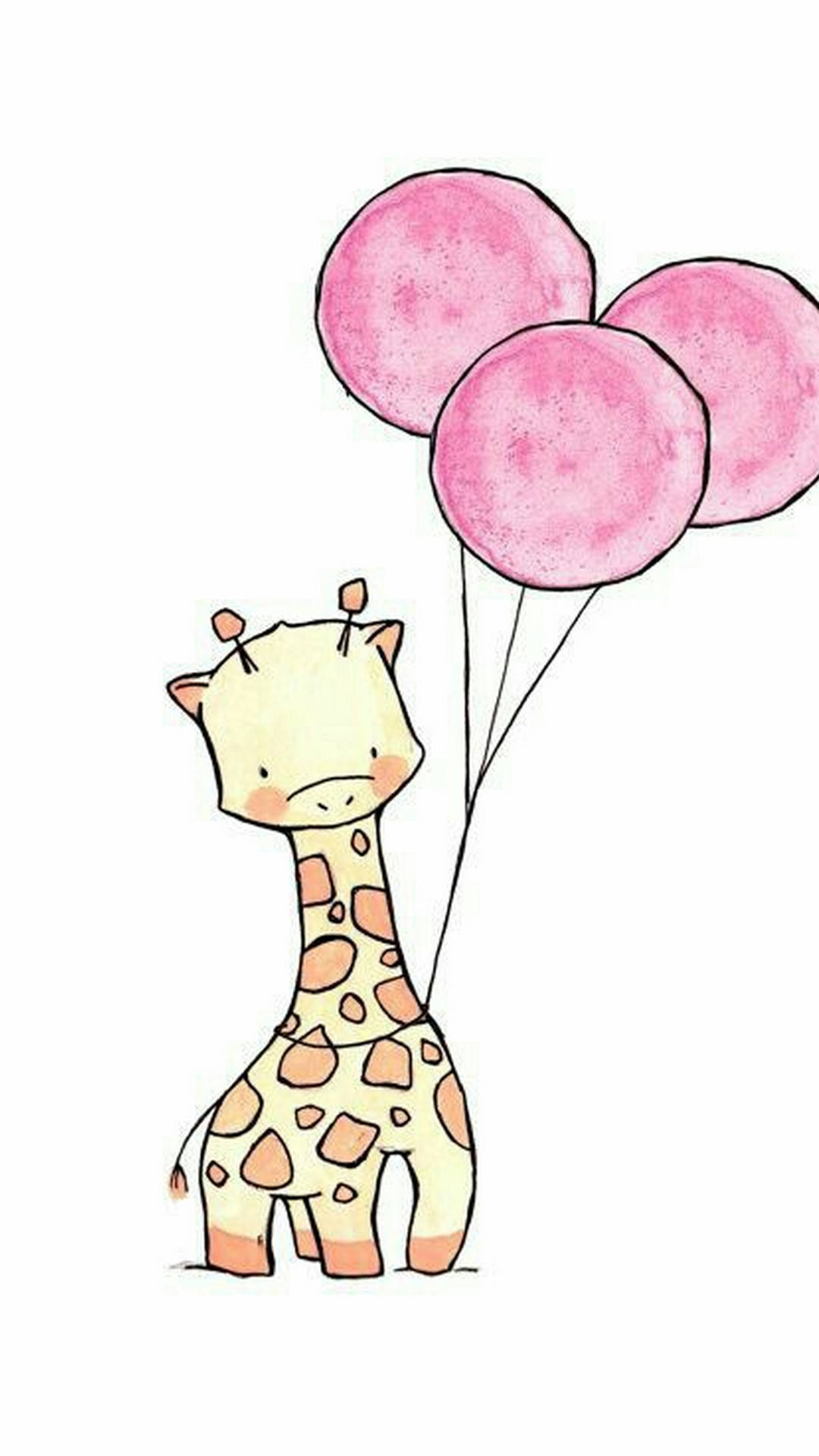 Sjiraff med rosa ballonger søt iPhone Bakgrunner