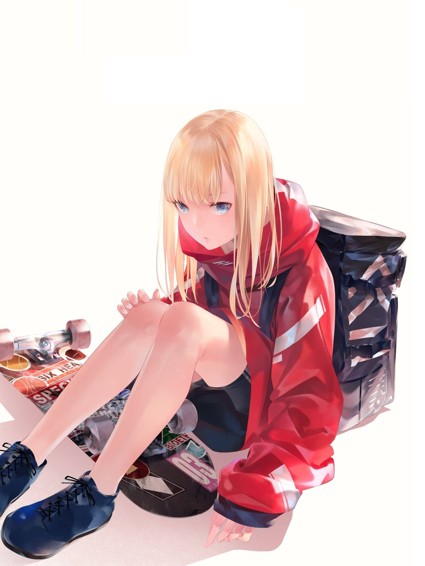Skater Anime-jente i stilig hettegenser Bakgrunner