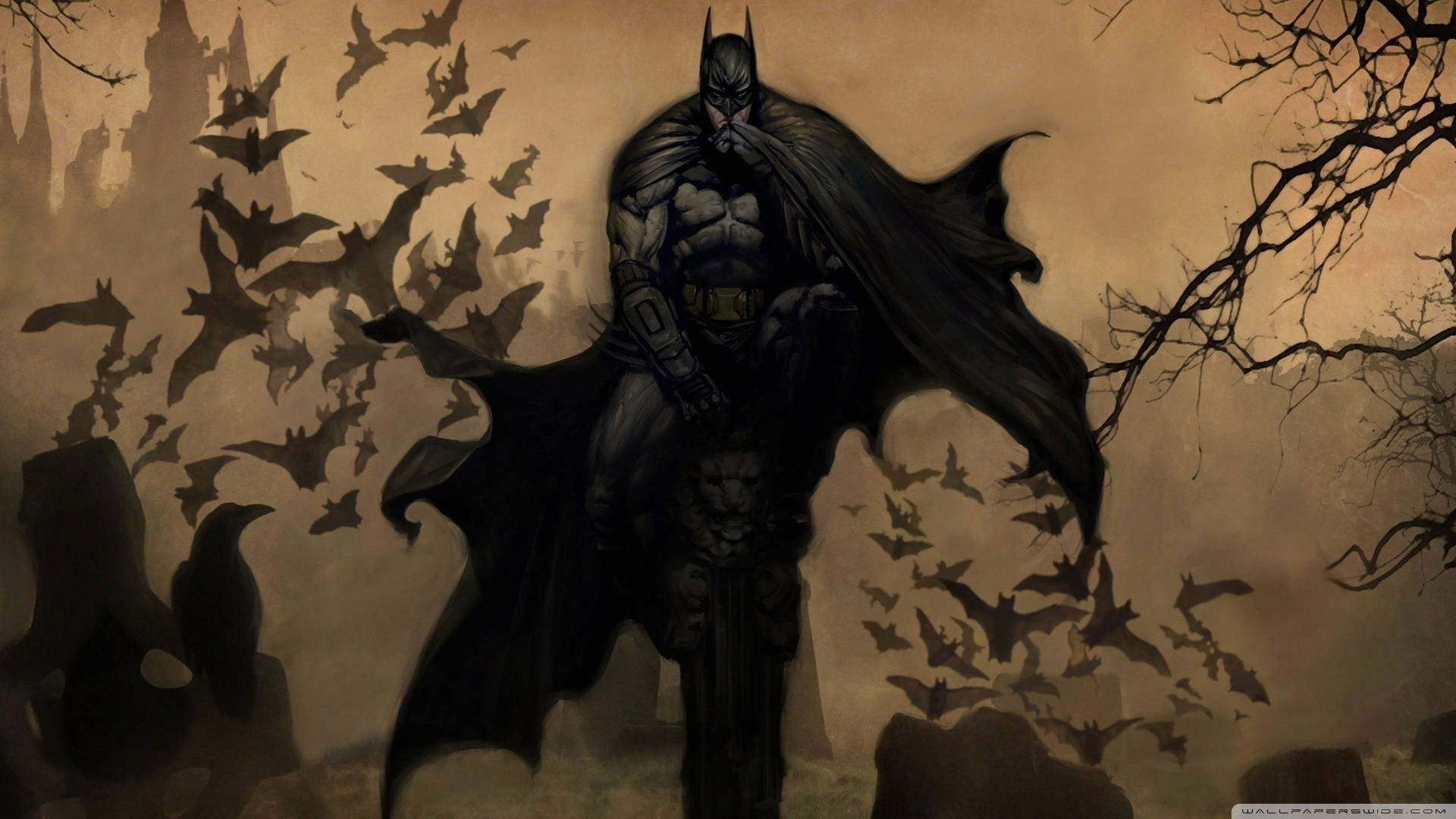 Skummel Batman i skogen bakgrunnsbilde