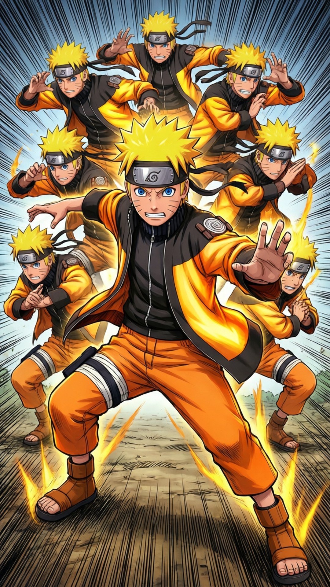 Naruto som bruker skyggekloneteknikken. — Naruto telefon GIF Bakgrunner