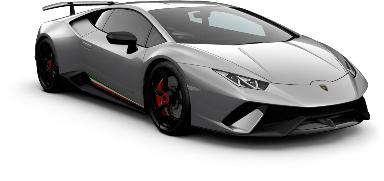 Sølvfarget Lamborghini Huracan Evo sett fra siden Bakgrunner