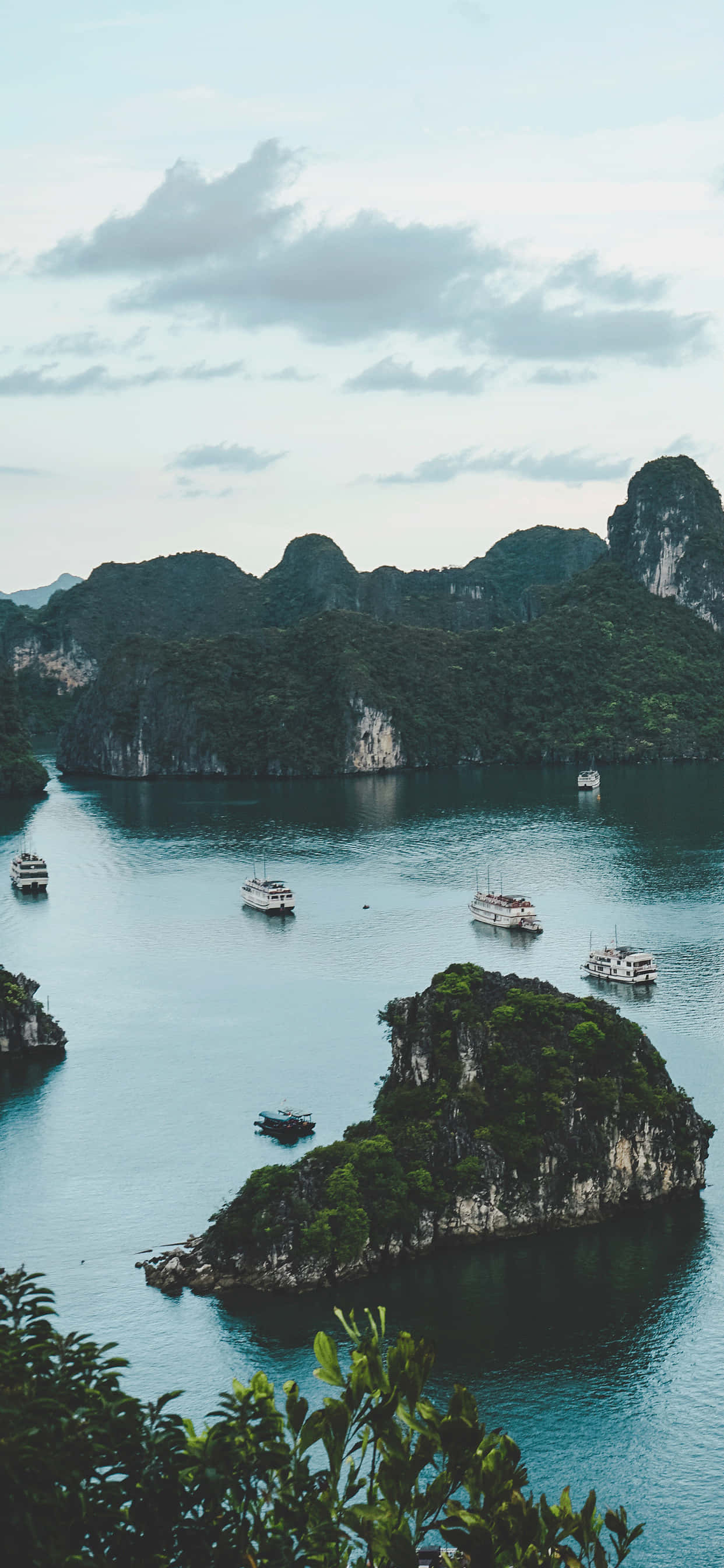 Smaragdgrønt vann i Vietnam sin Halong-bukta Bakgrunner