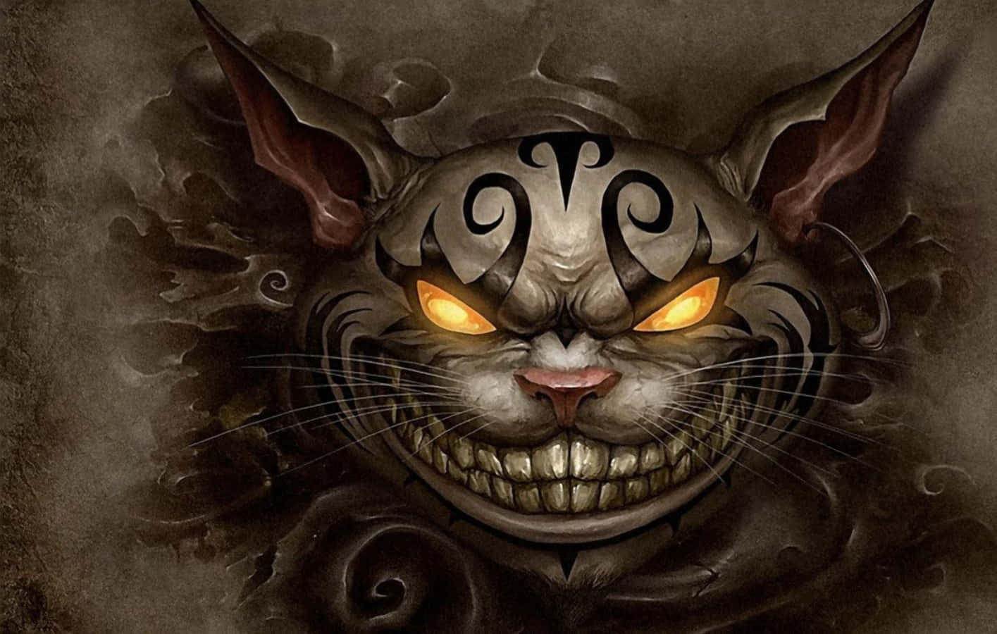 Smilende lurt fyller Cheshire-katten rommet med sin rampete sjarm. Bakgrunner