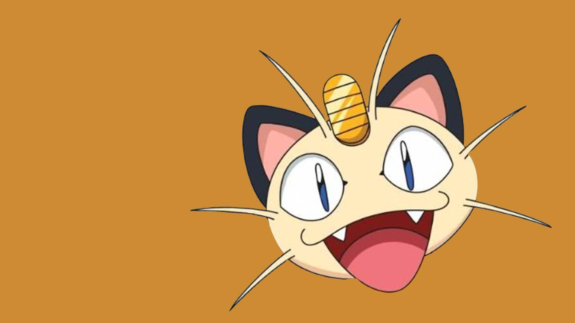 Smilende Meowth med oransje bakgrunn Bakgrunner