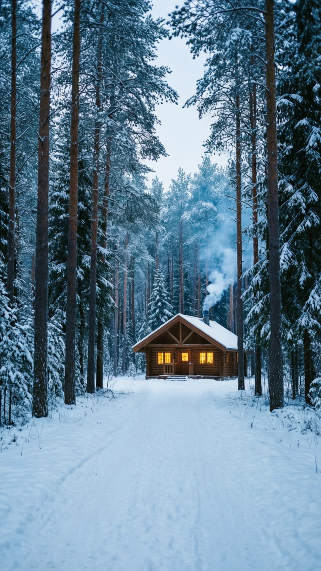 Snødekt skogstist til hytte Bakgrunner
