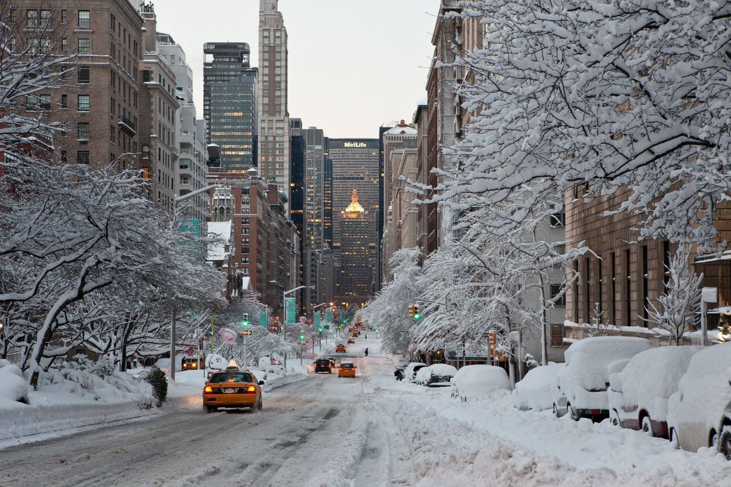 Snødekt New York Vinterestetikk Bakgrunner