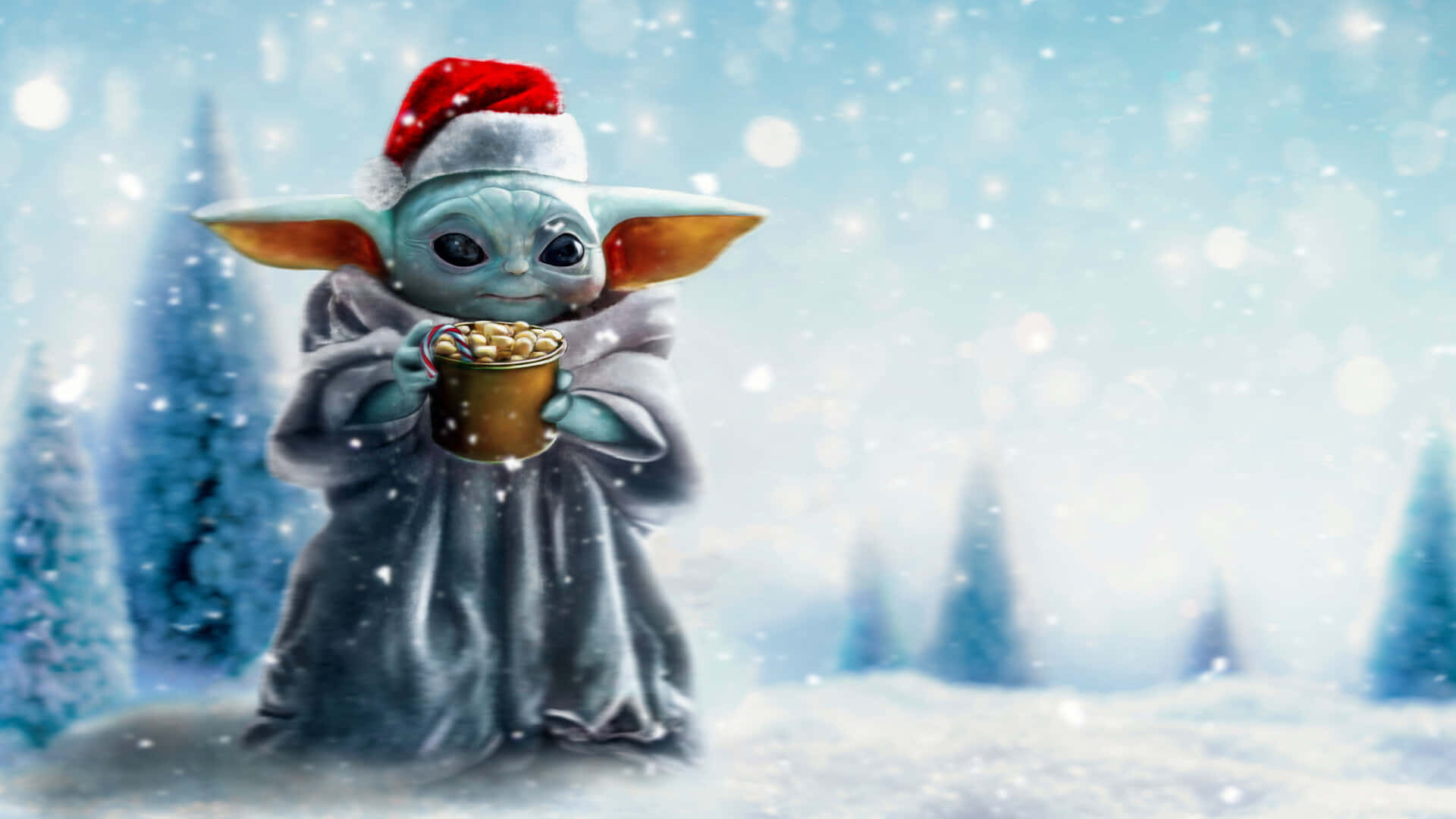 Snøkledd Baby Yoda Jul Bakgrunner