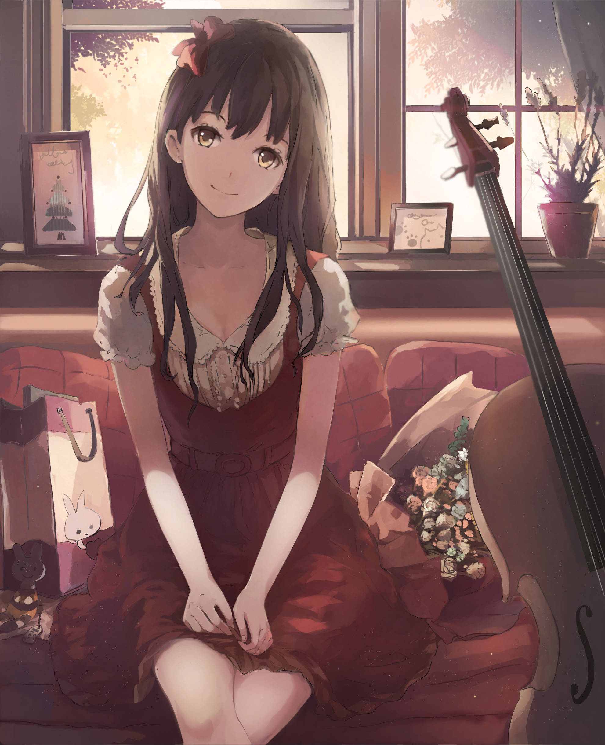 Søt anime-jente med cello Bakgrunner