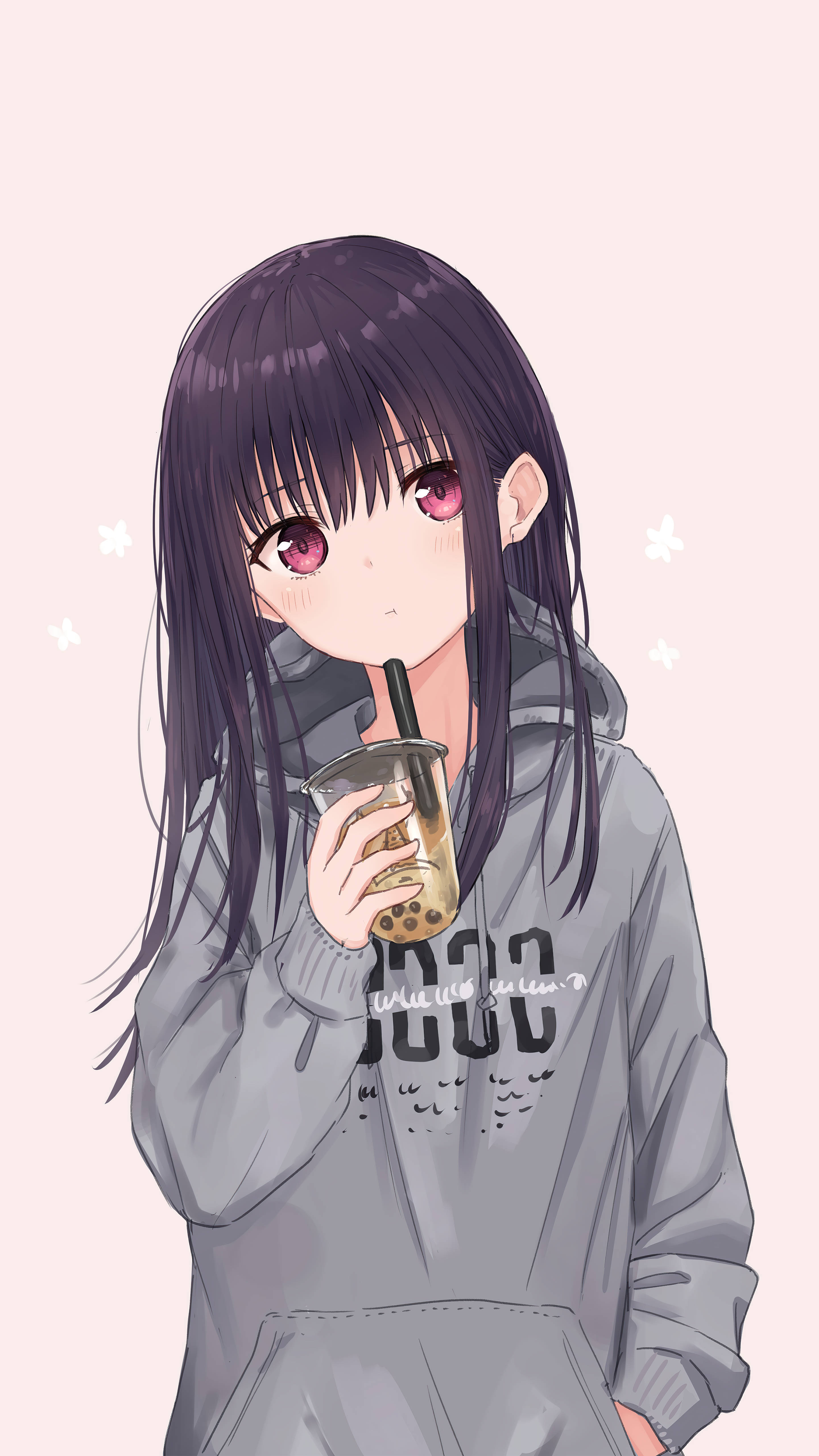 Søt anime-jente PFP Kazumi med melkete Bakgrunner