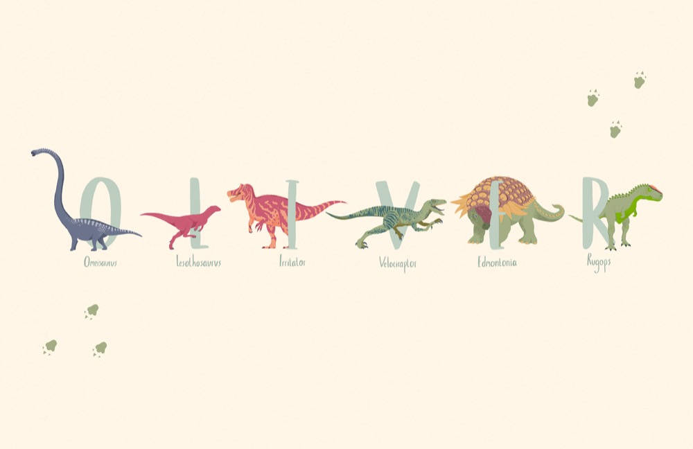 Søt dinosaur som staver Oliver Bakgrunner