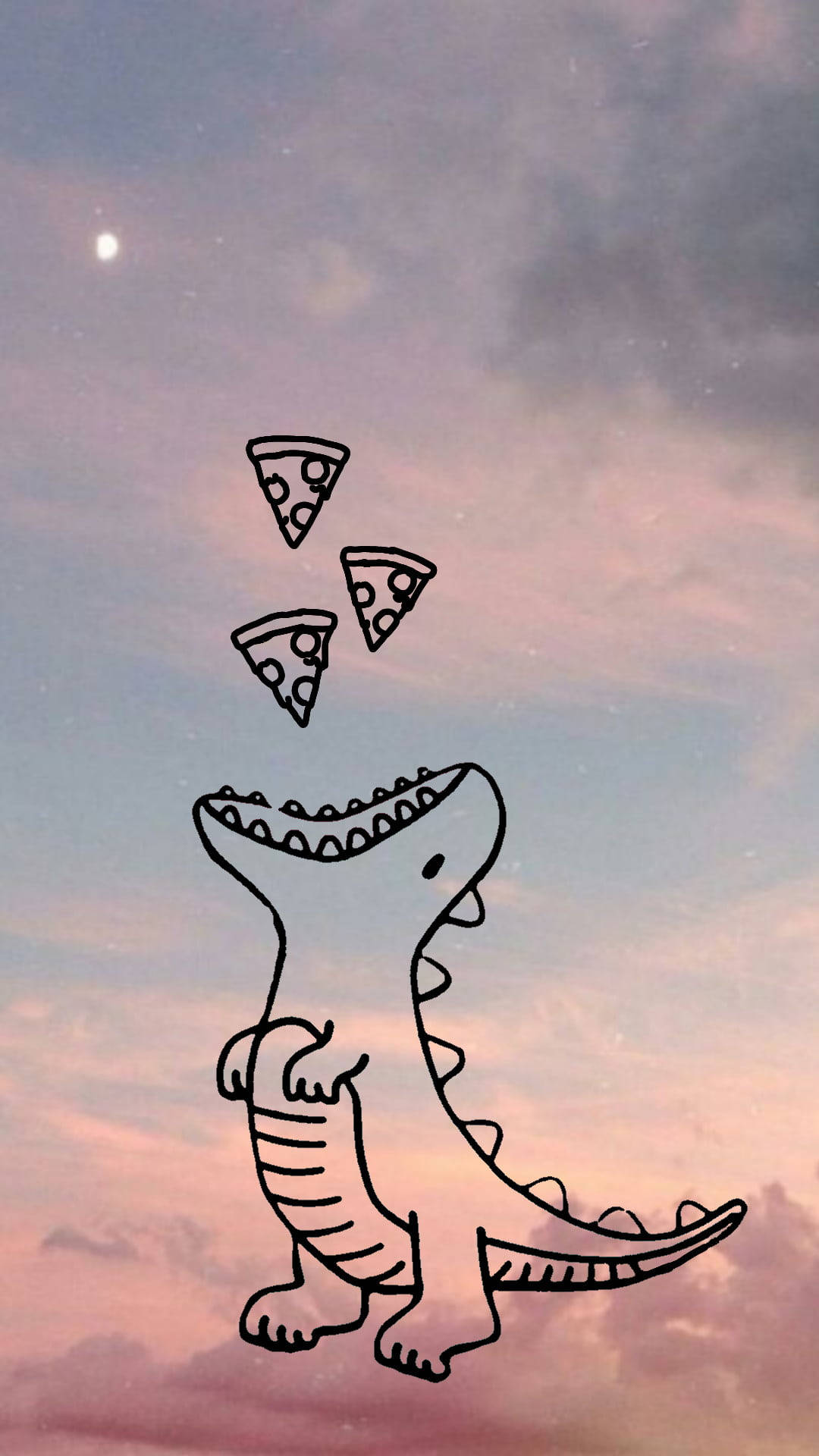 Søt dinosaur som spiser pizza på himmelen Bakgrunner