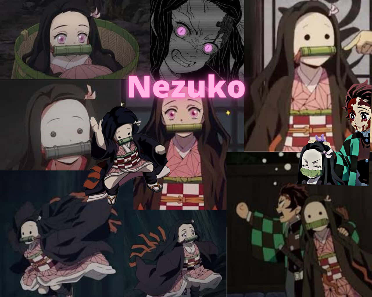 Søt Nezuko Kamado Anime Montasje Bakgrunner