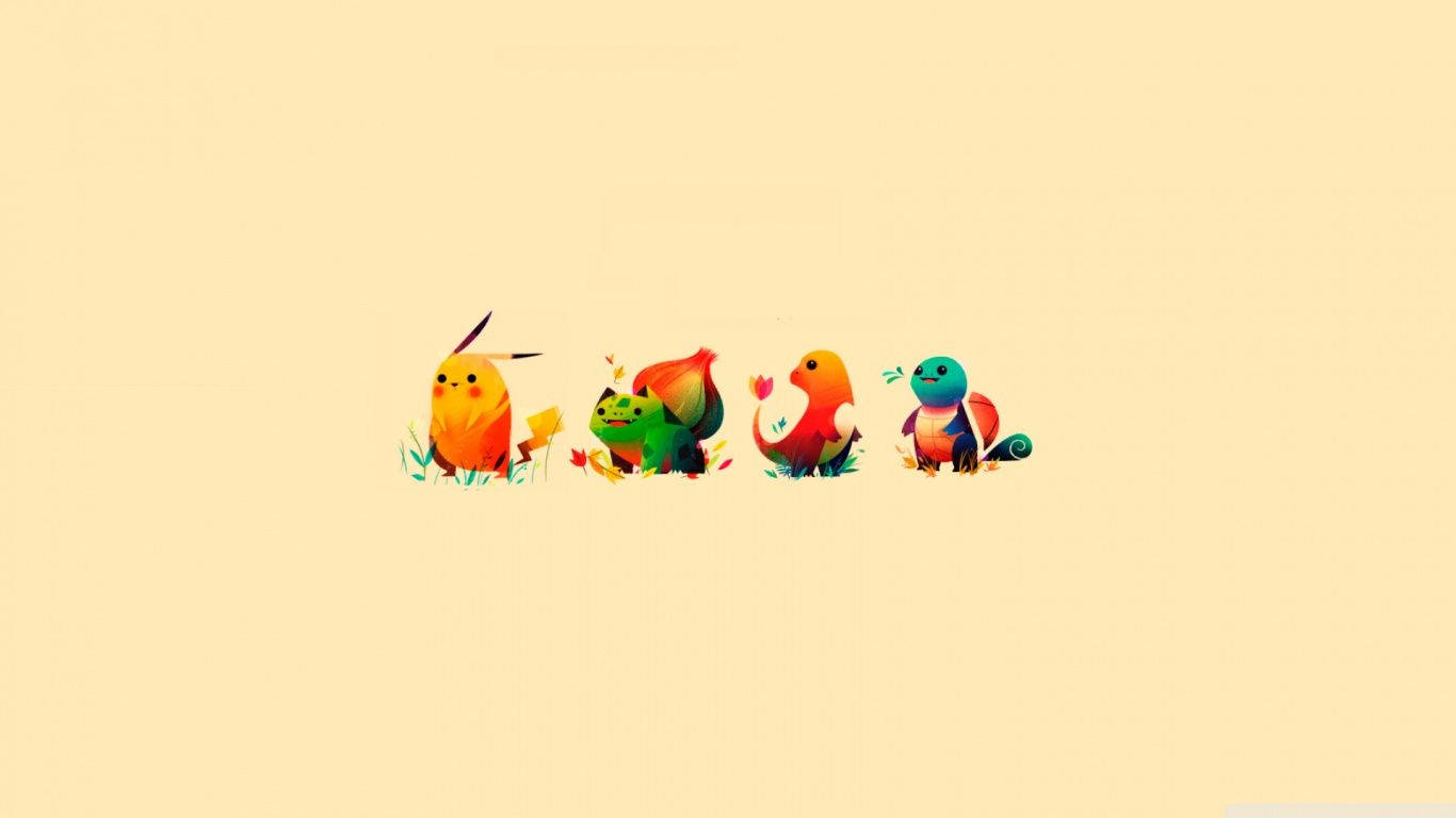 Søt Chibi Pikachu, Bulbasaur, Charmander og Squirtle minimalistisk kunstbakgrunn. — Søt estetisk GIF Bakgrunner