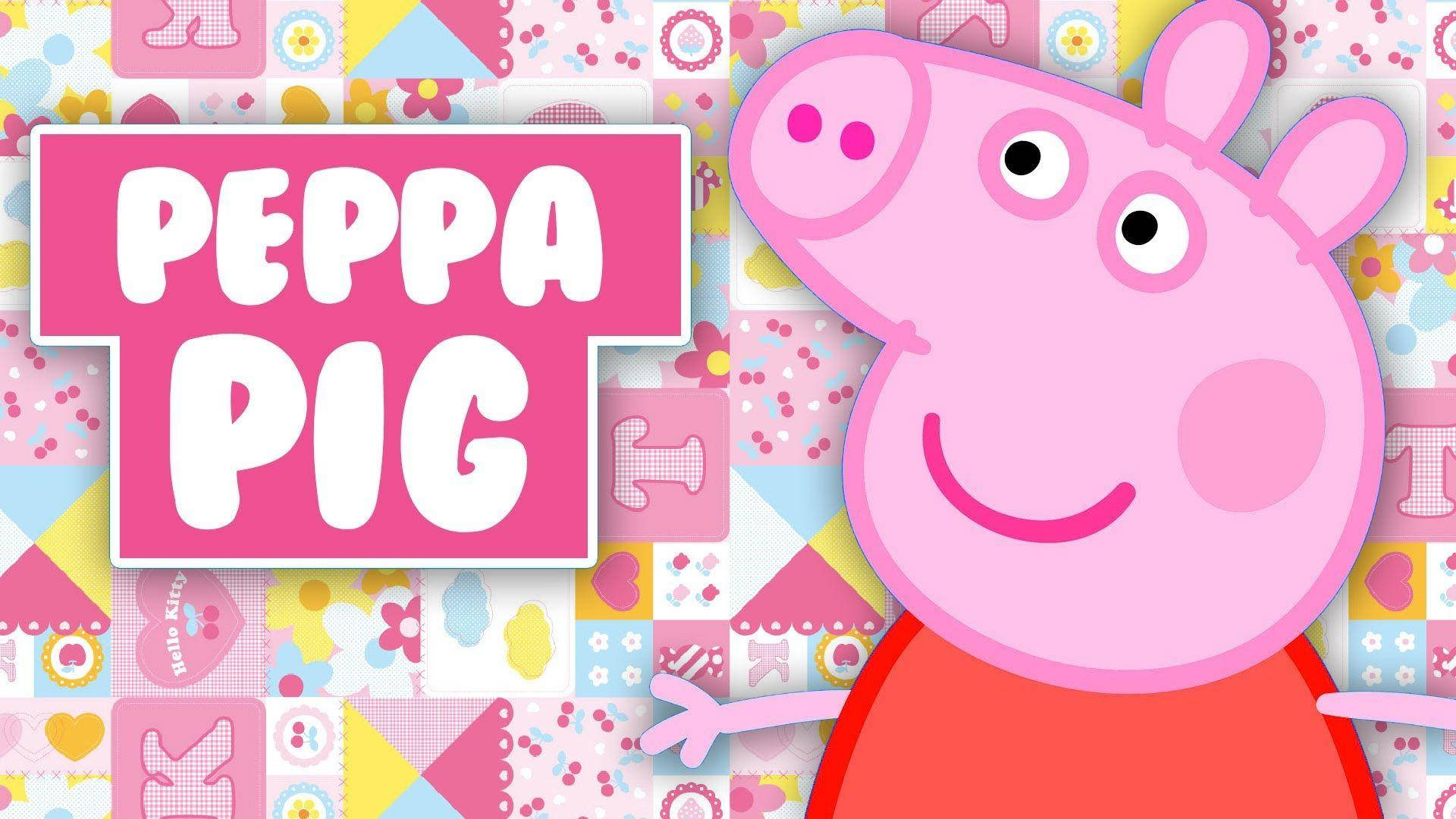 Søt Peppa Pig-nettbrett vist på Hello Kitty-bakgrunn Bakgrunner