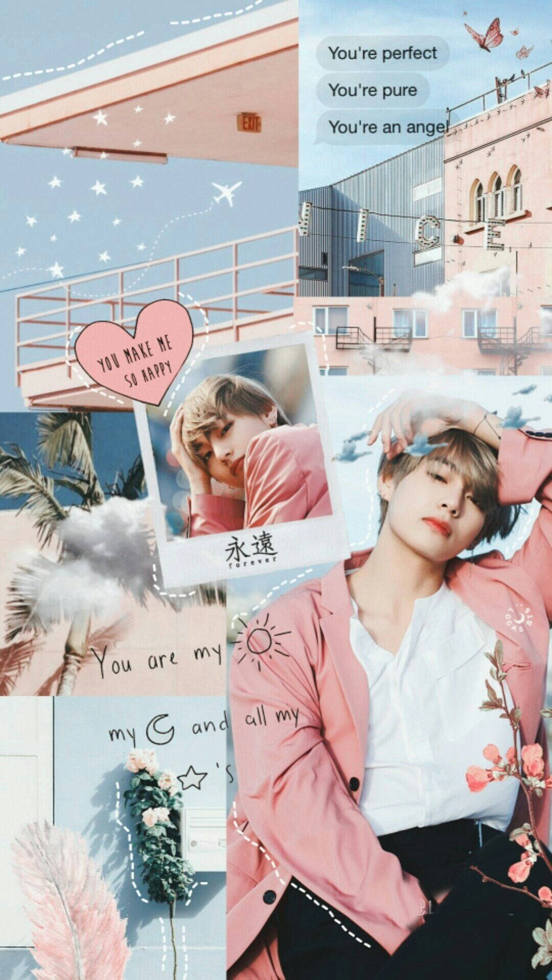 Søt Pink Kim Tae-Hyung Aesthetic Bakgrunner