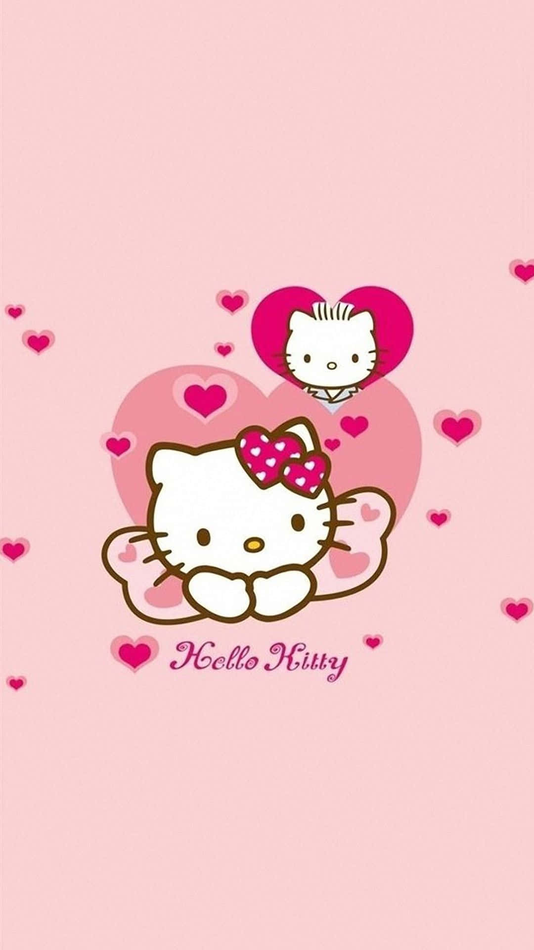 Søt rosa Hello Kitty som lener seg på et bånd Bakgrunner