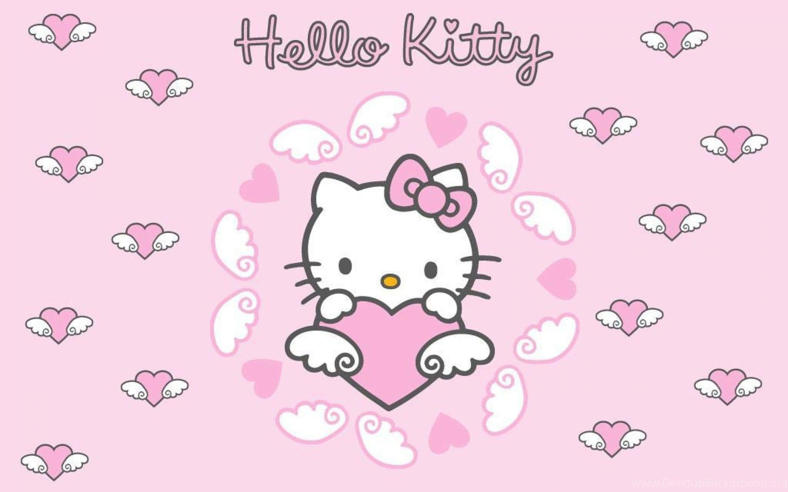 Søt rosa Hello Kitty med hjertevinger Bakgrunner
