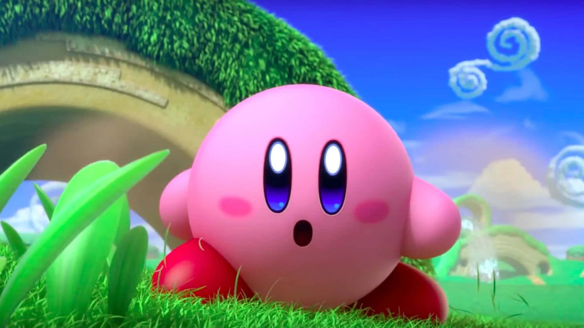 Søt rosa Kirby som utforsker verden Bakgrunner