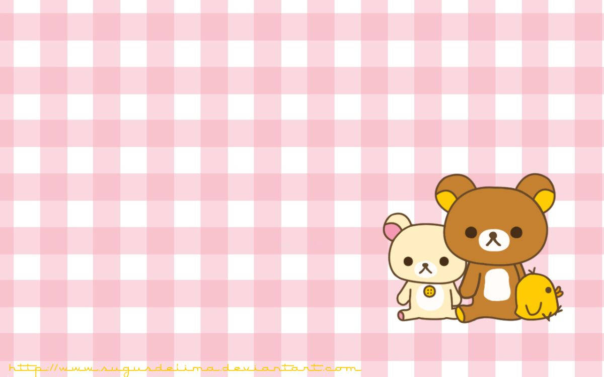 Søt rosa rutet bakgrunn med Rilakkuma og venner Bakgrunner