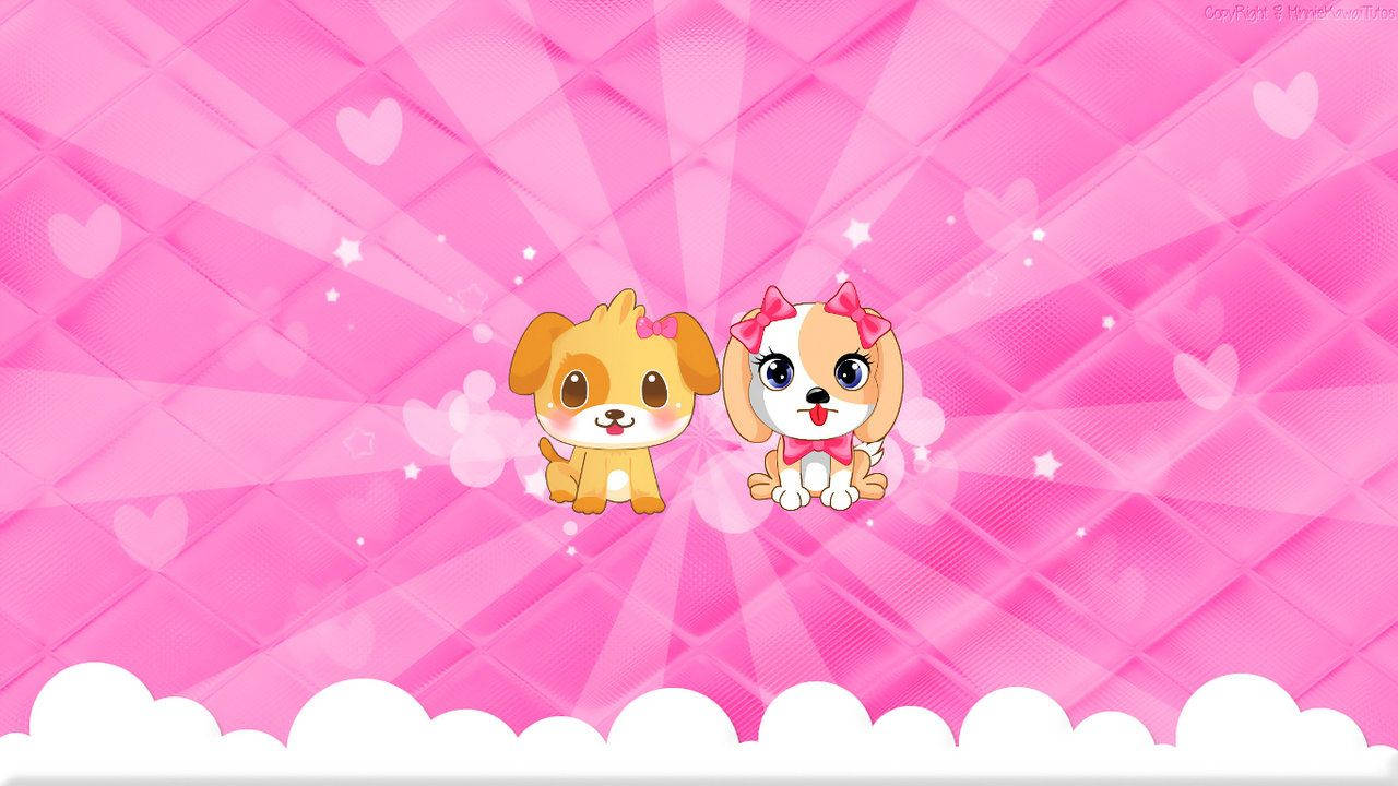 Søte hunder på kawaii rosa bakgrunn Bakgrunner