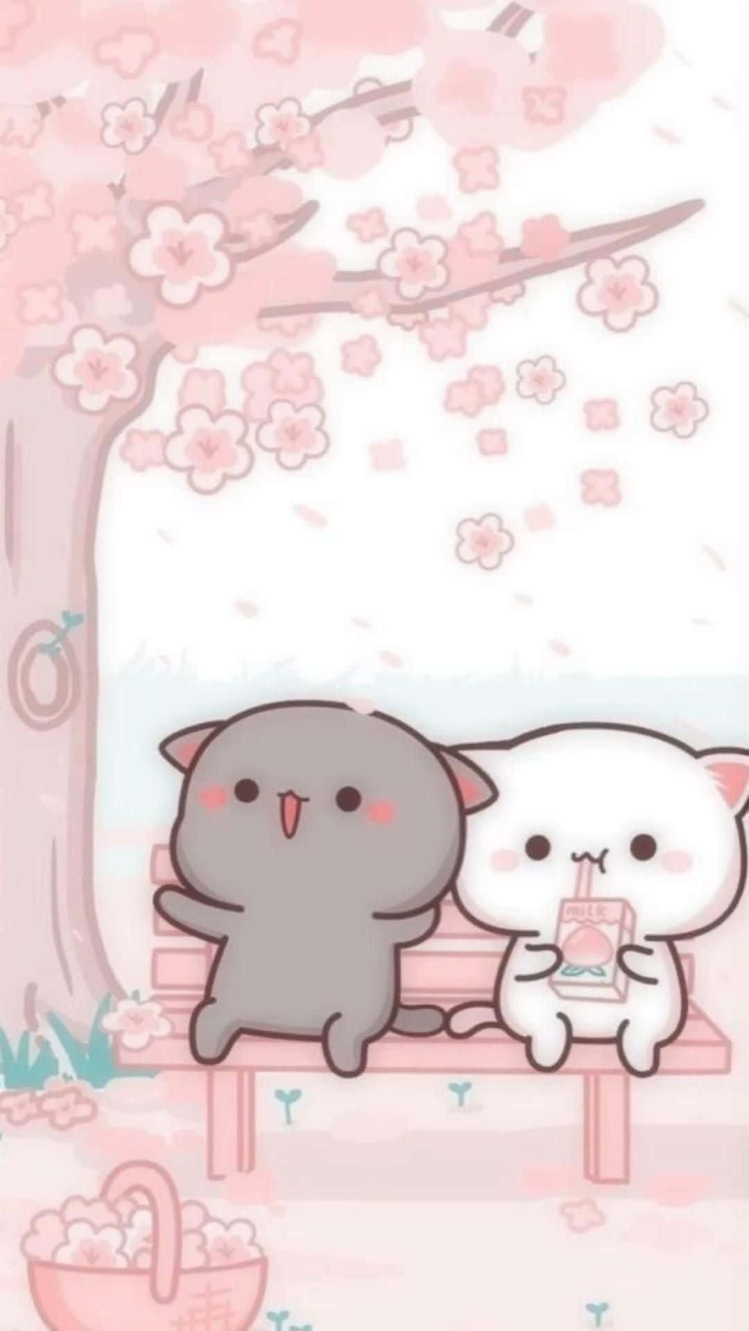Søte kawaii-katter Peach og Goma Bakgrunner