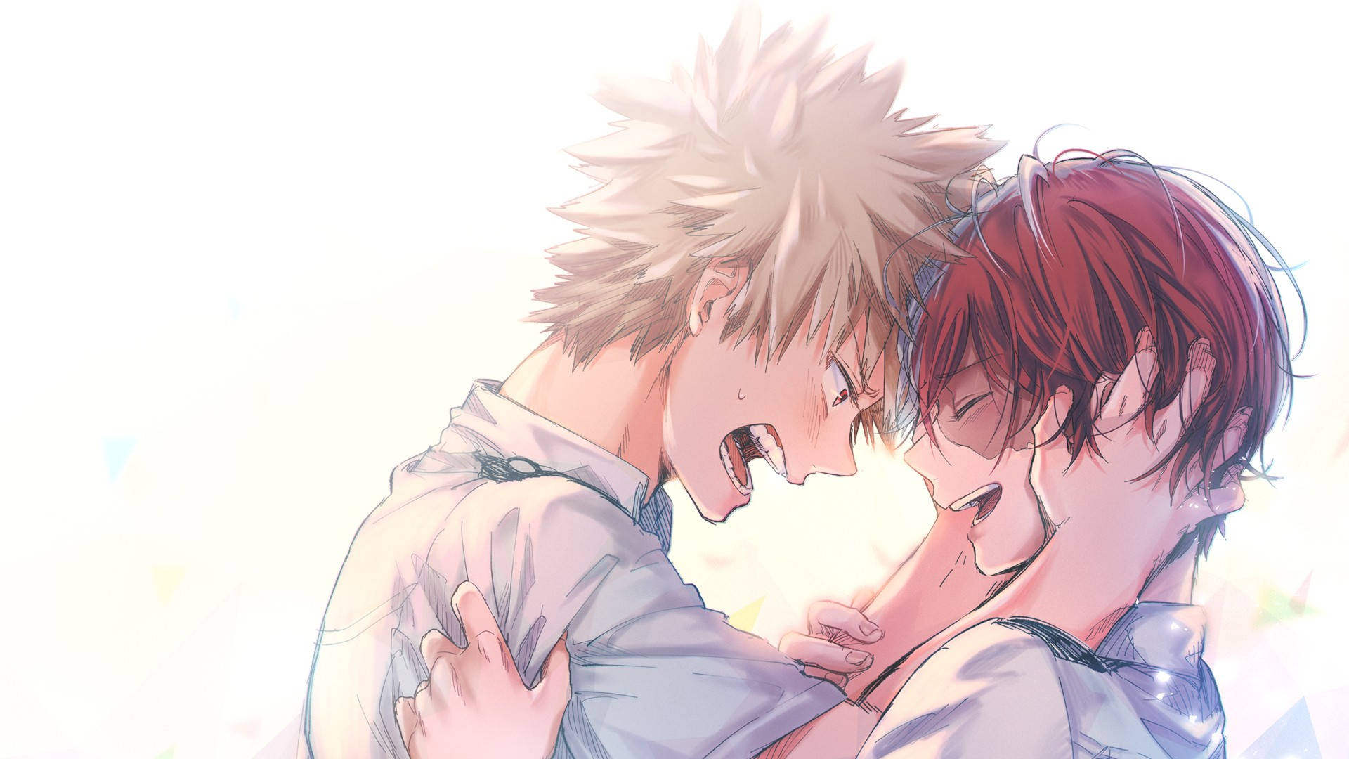 Søte Todoroki og Bakugo i hvitt Bakgrunner