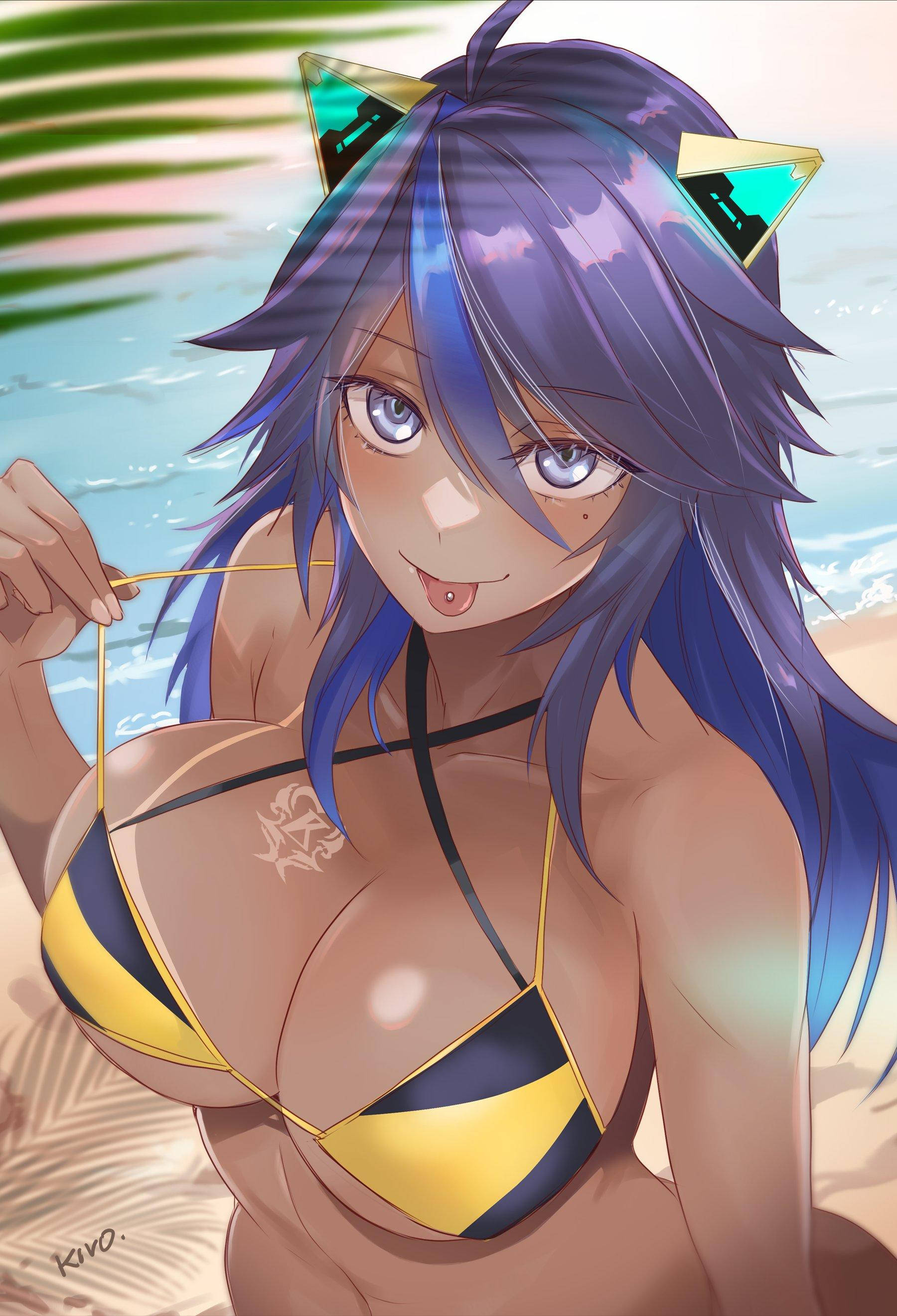 Solbrun VTuber-jente i Bikini Bakgrunner