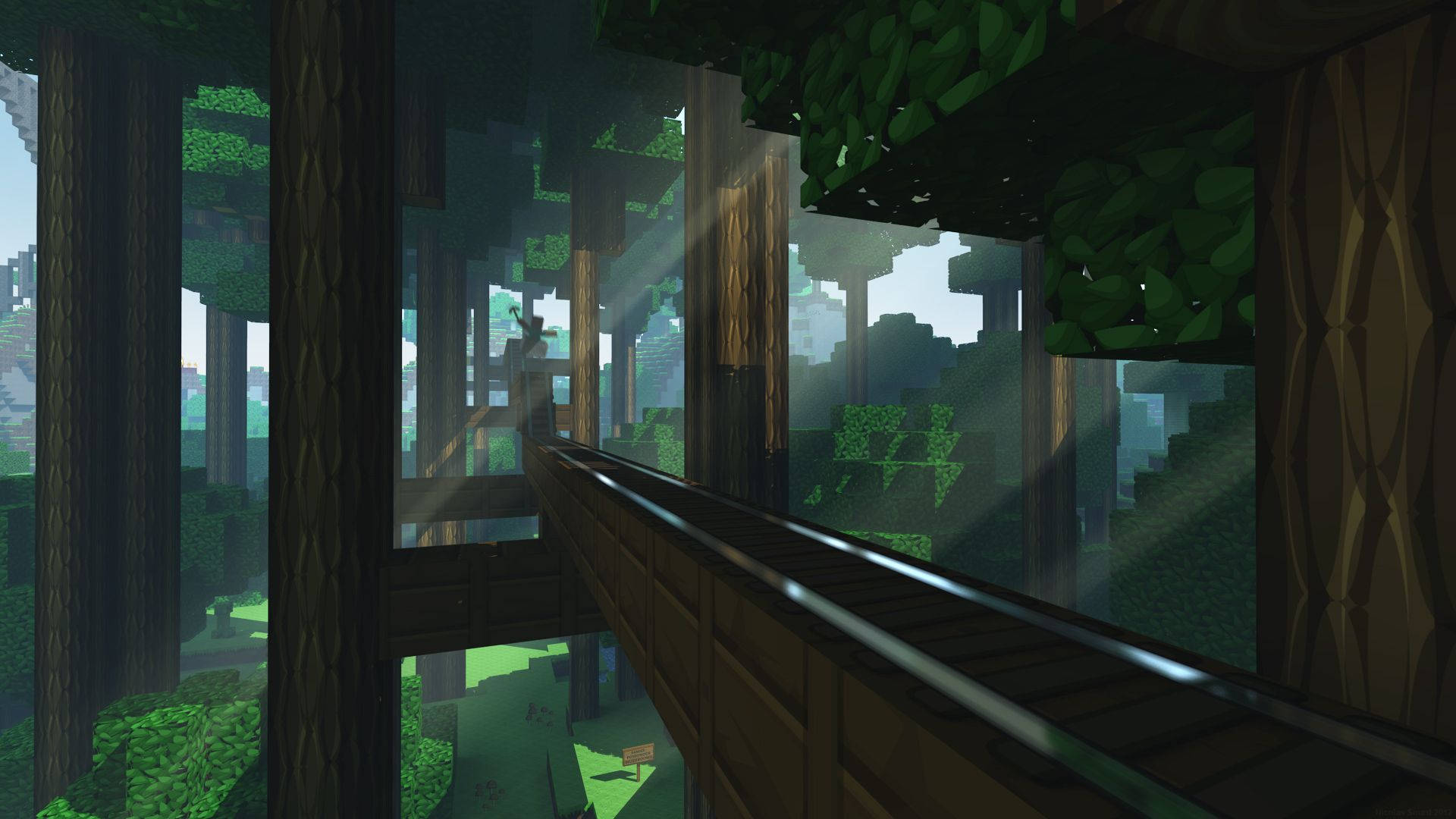 Minecraft skog solstråle HD bakgrunn