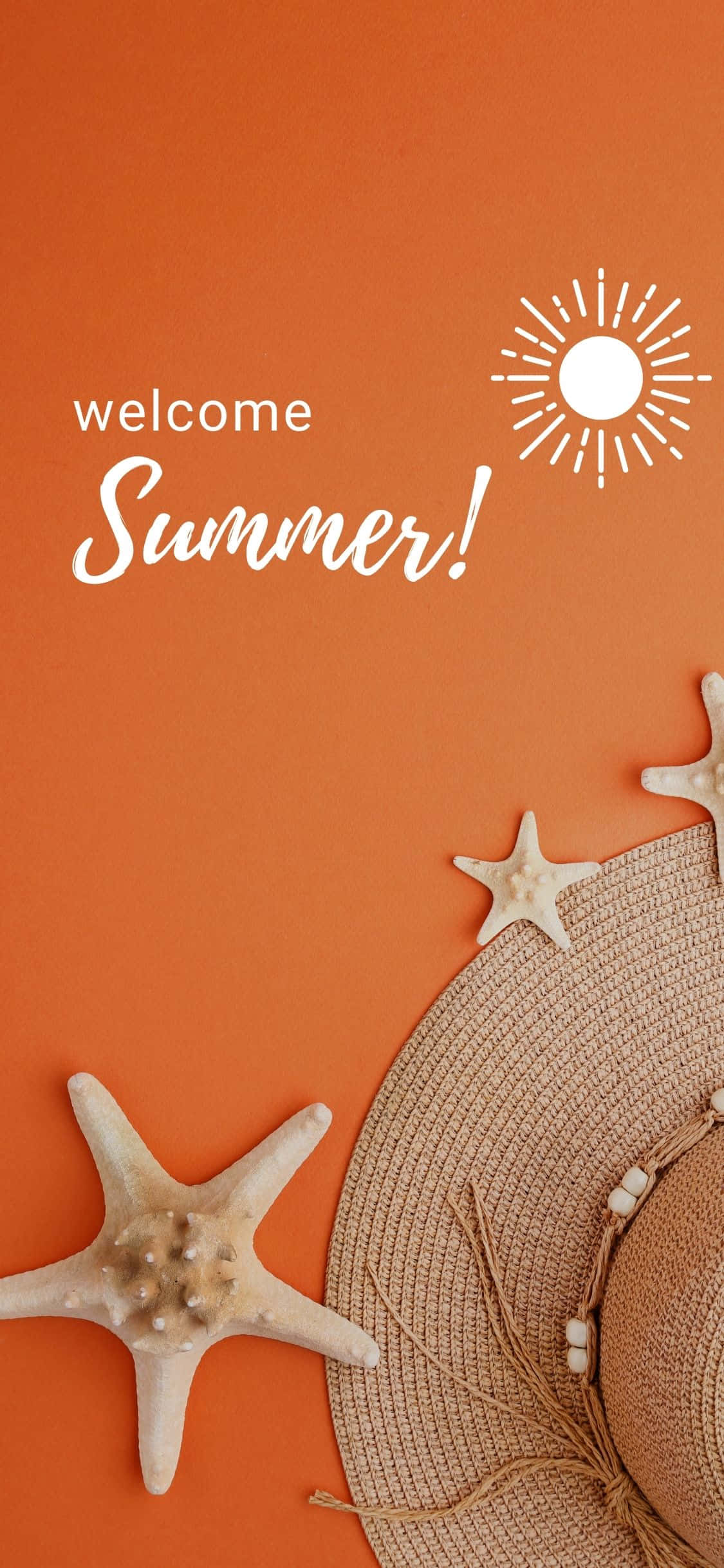 Solhatt på oransje bord iPhone X sommerbakgrunn Bakgrunner