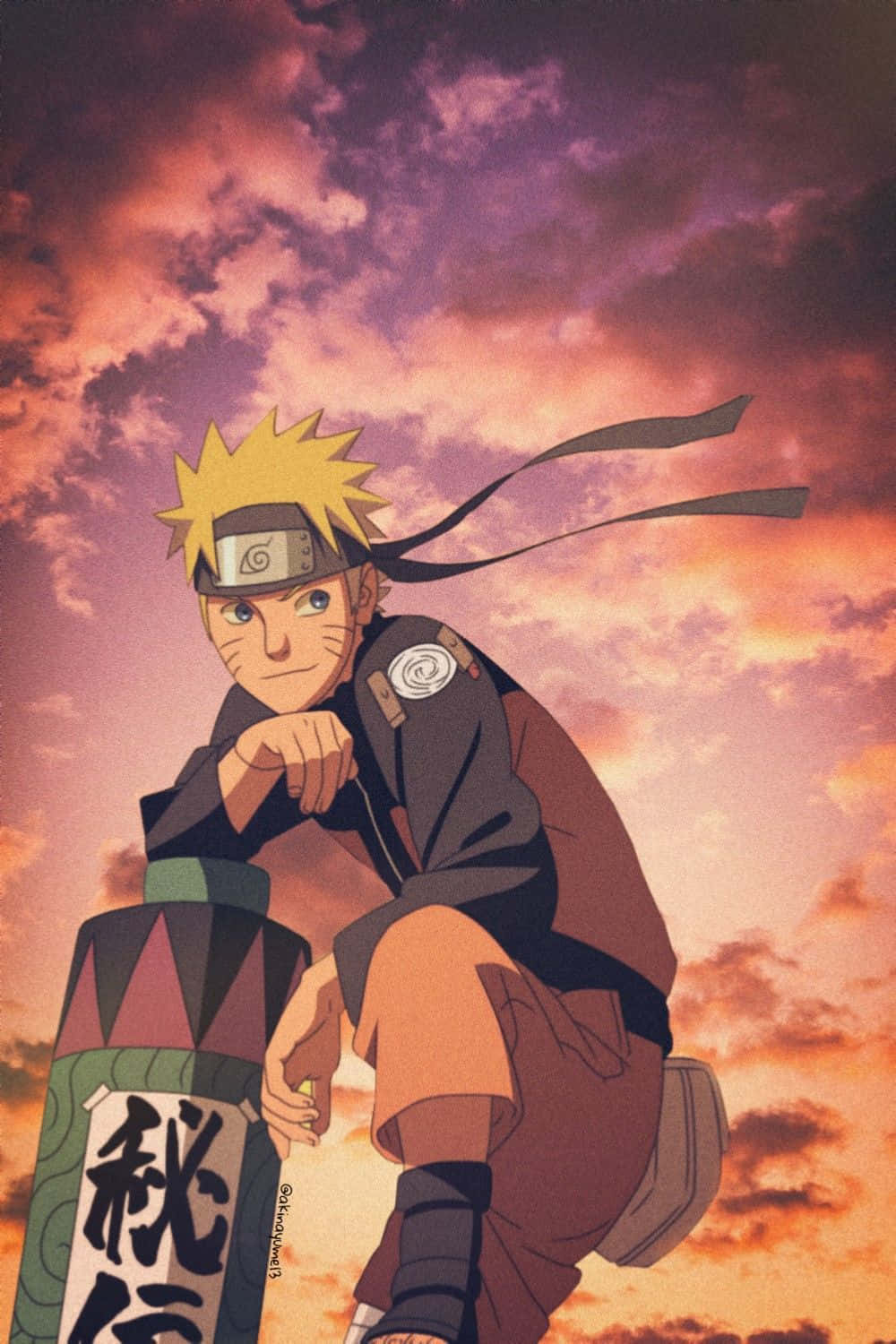 Solnedgang bak Naruto estetisk telefon Bakgrunner
