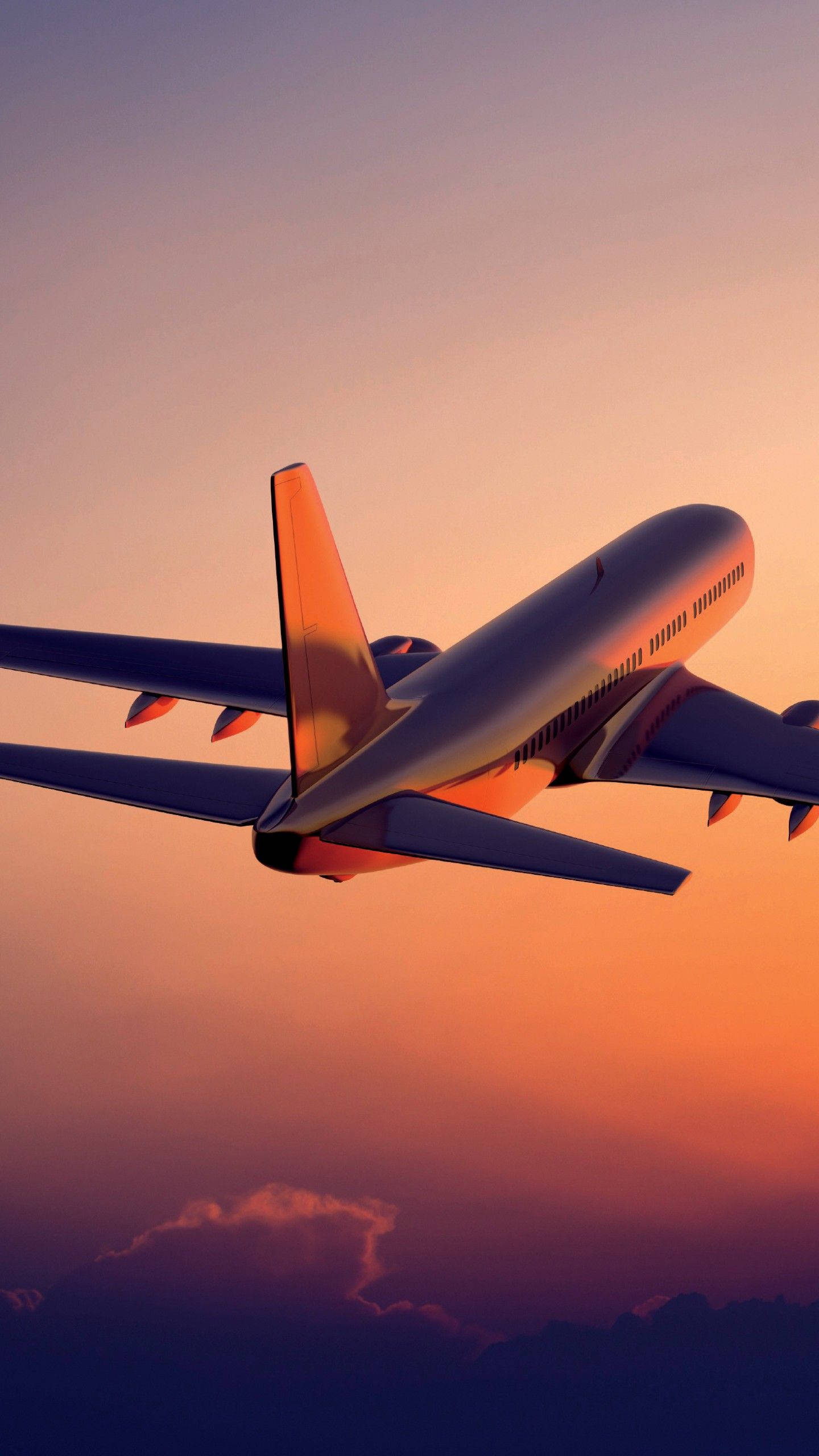 Solnedgang med stigende hvitt fly Android Bakgrunner