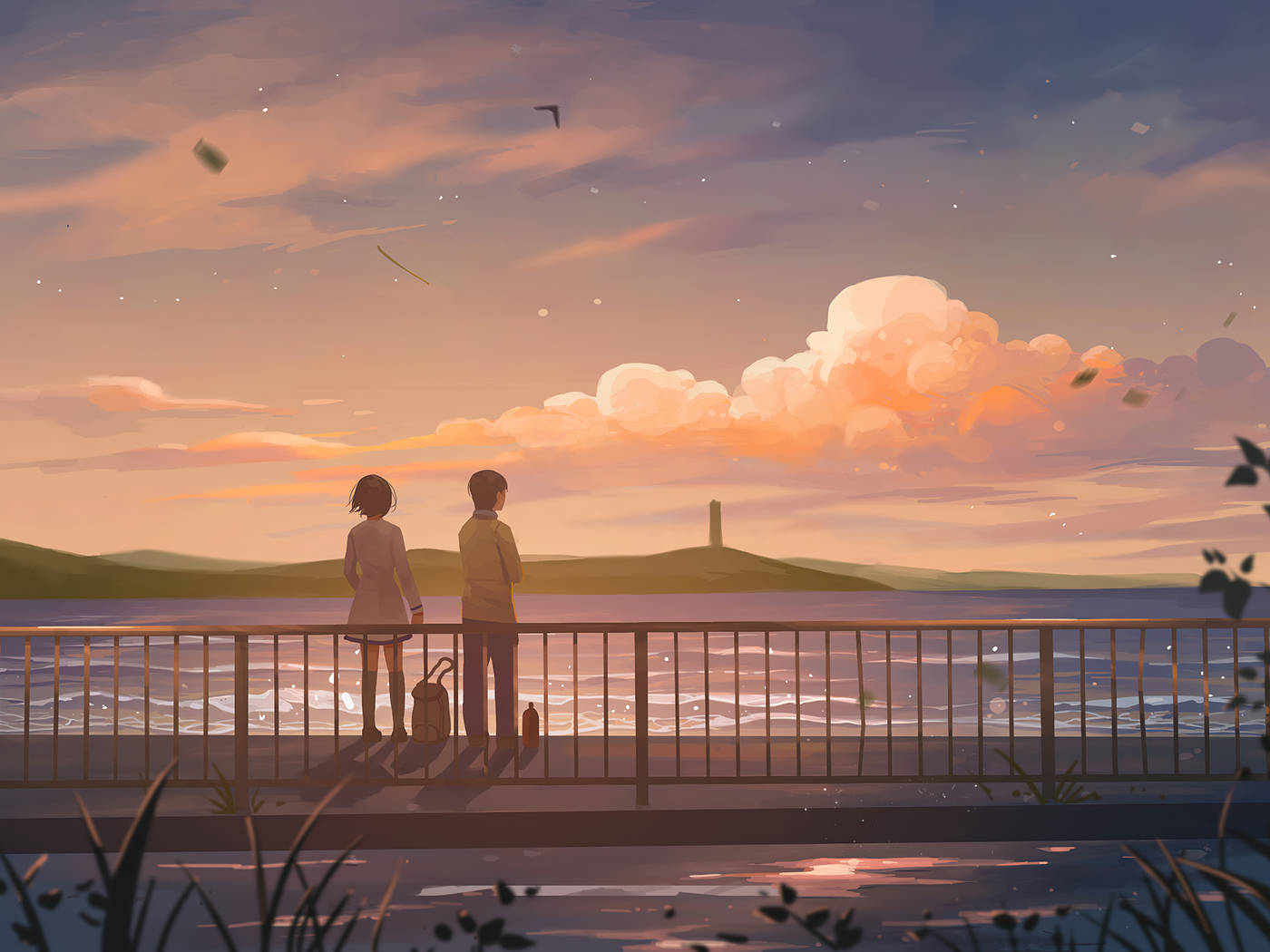 Solnedgangsestetisk anime-par Bakgrunner