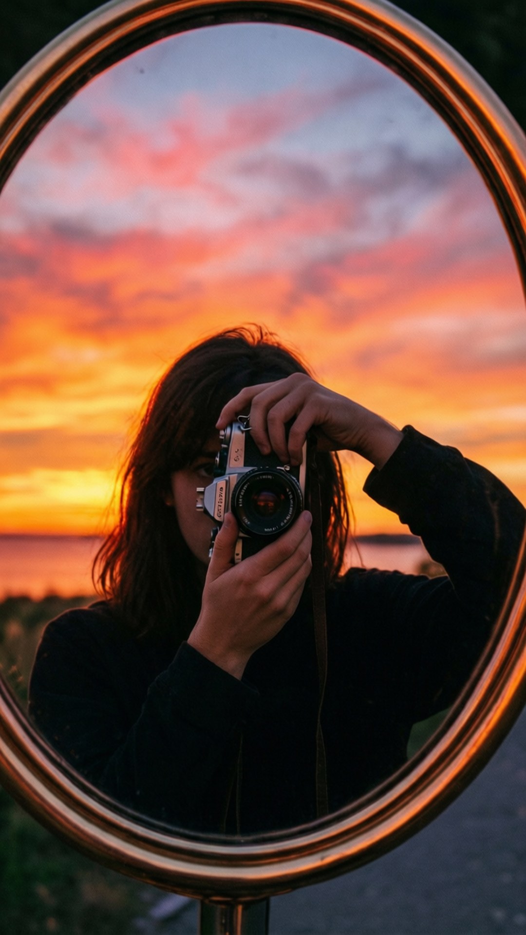 Solnedgangsspeil-selfie Bakgrunner
