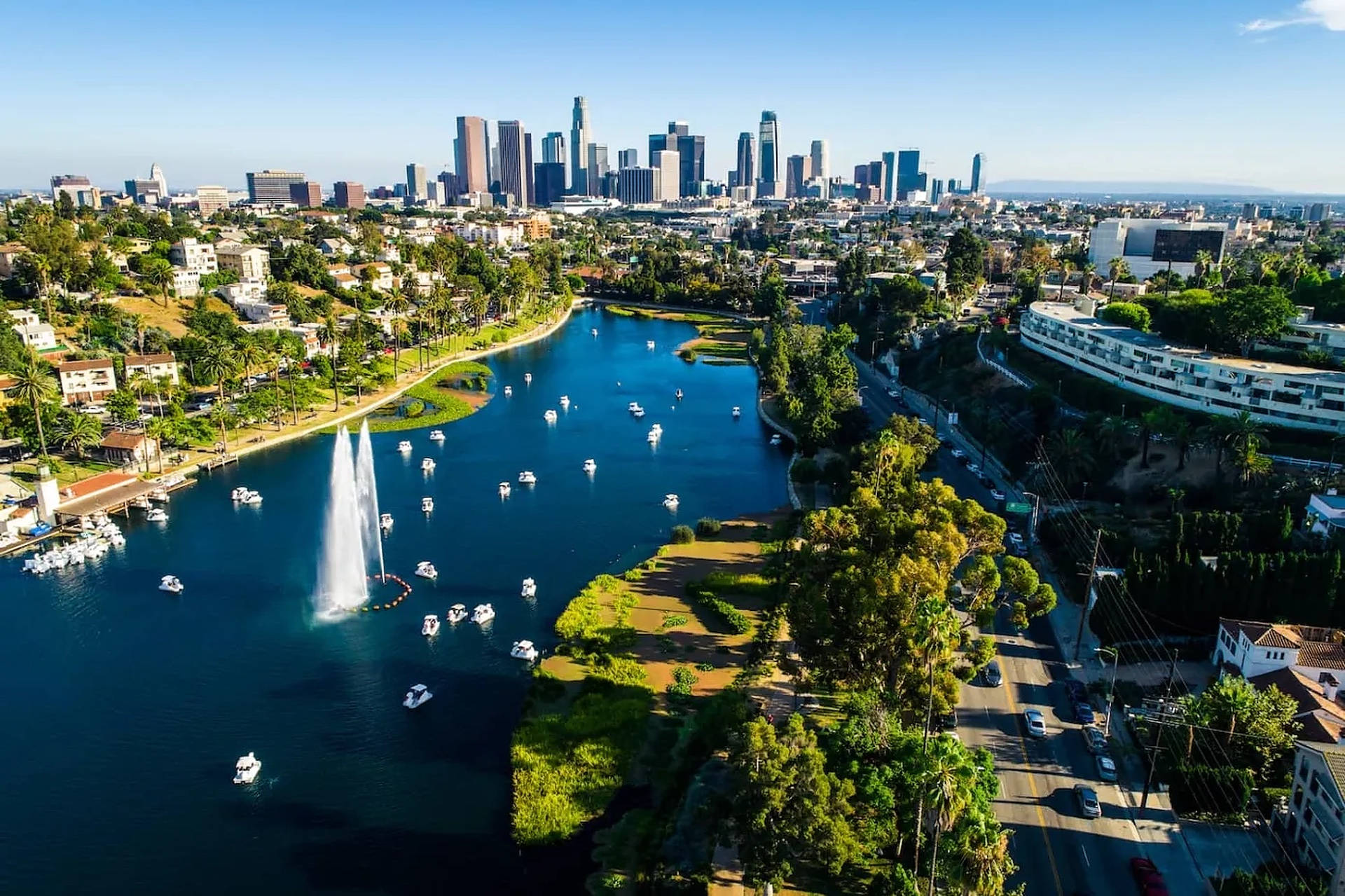 Solsiktsboulevard Echo Park Lake Bakgrunner