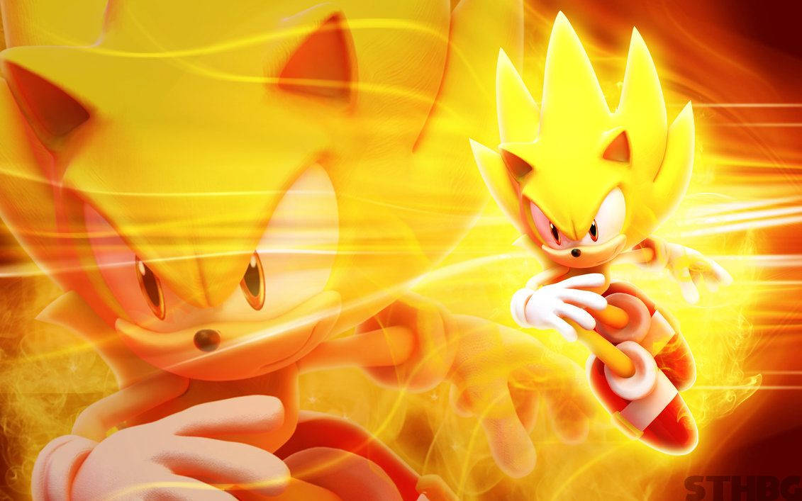 Bakgrunnsbilde av Super Sonic som beveger seg raskere enn lyset.