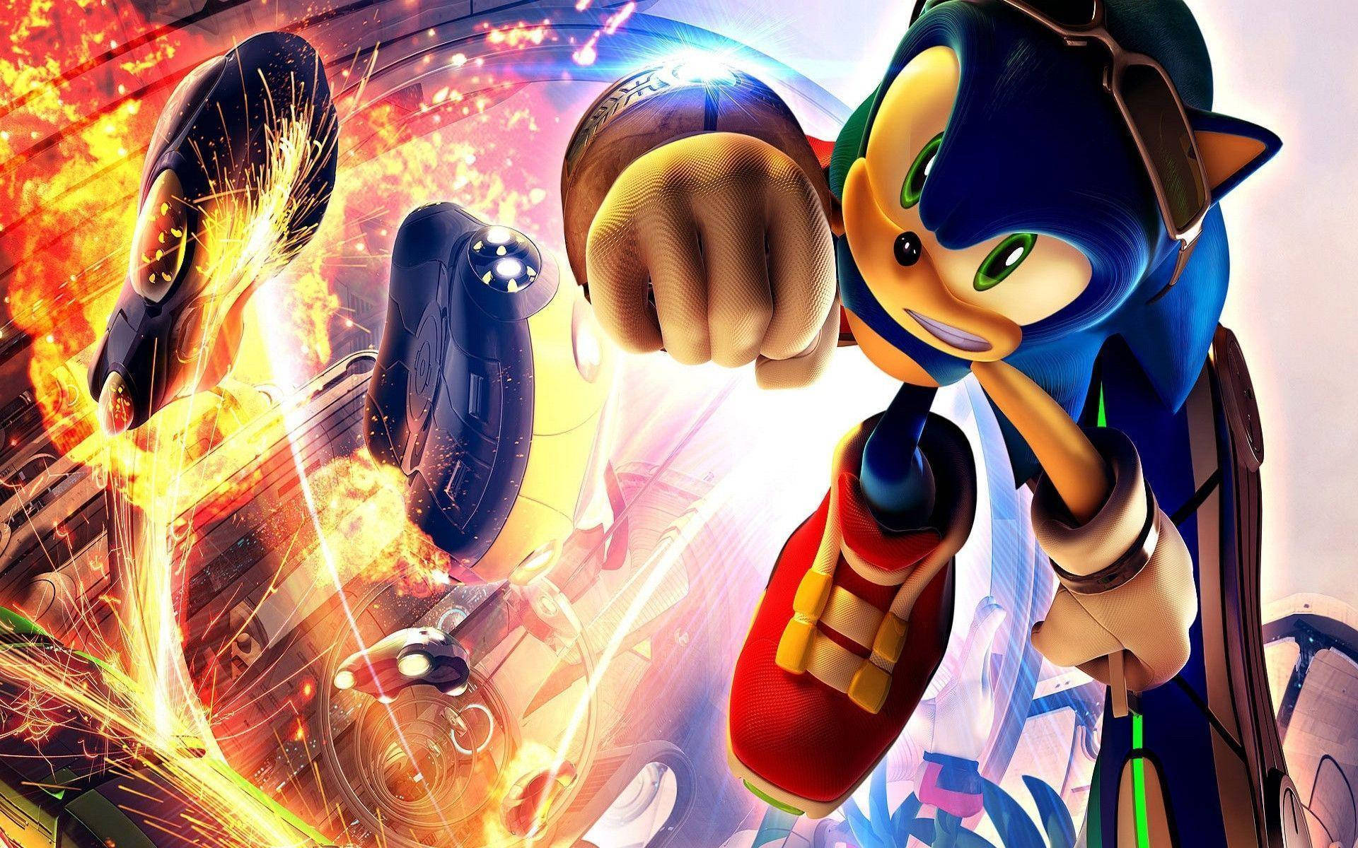 Ultra HD-bakgrunnsbilde med Sonic som flyr inn i handlingen.