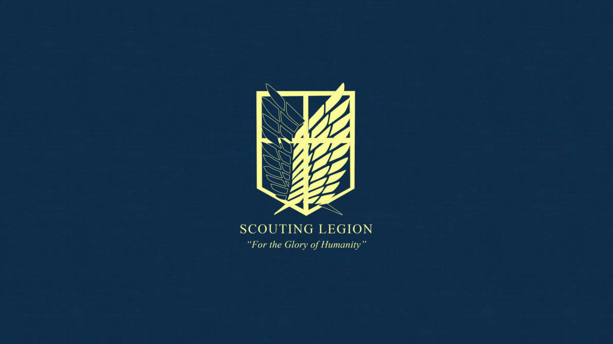 Attack on Titan Speiderkorpsets gule emblem på blå bakgrunn.